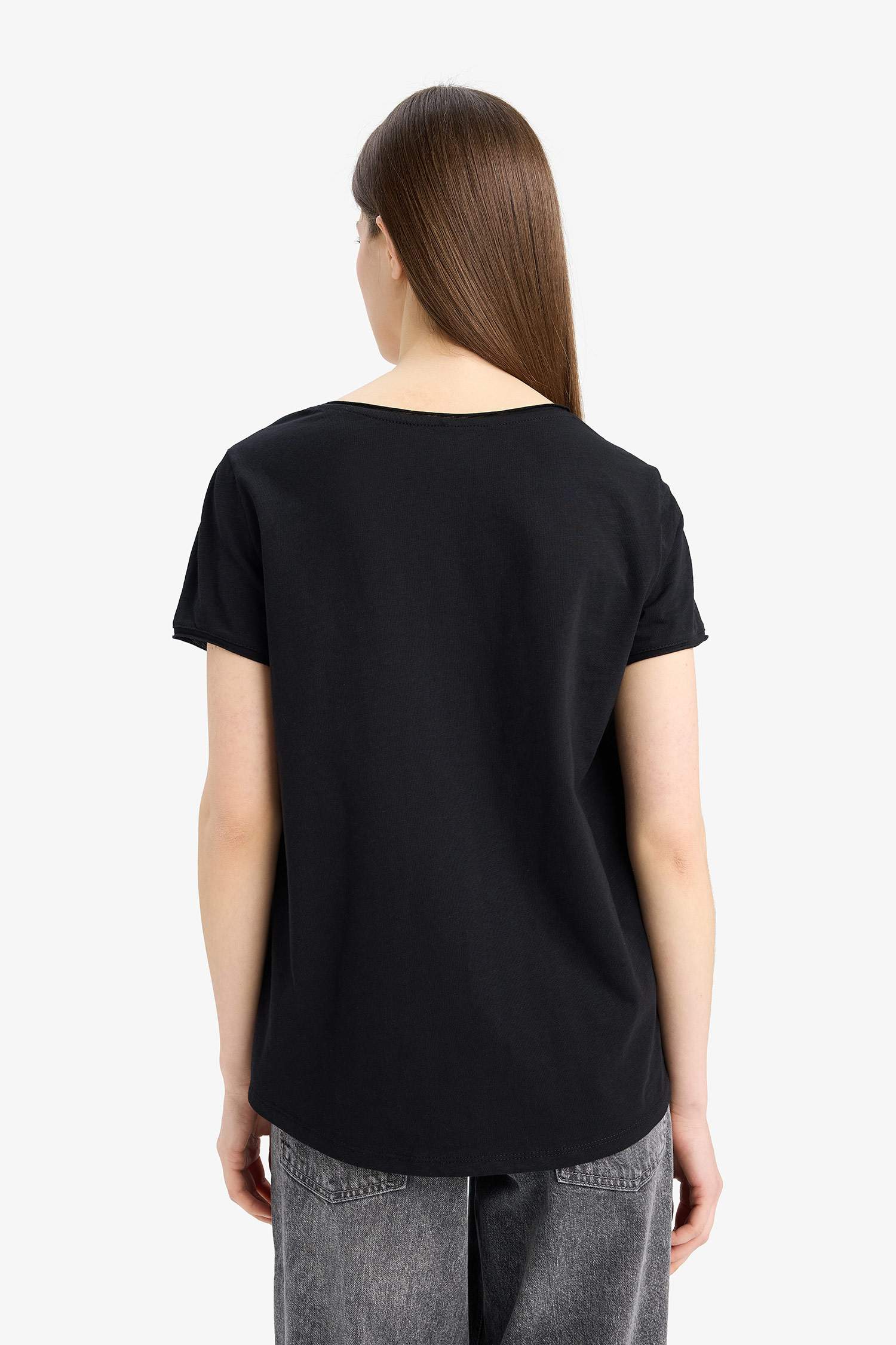 Regular Fit V Neck Basic Short Sleeve T-Shirt