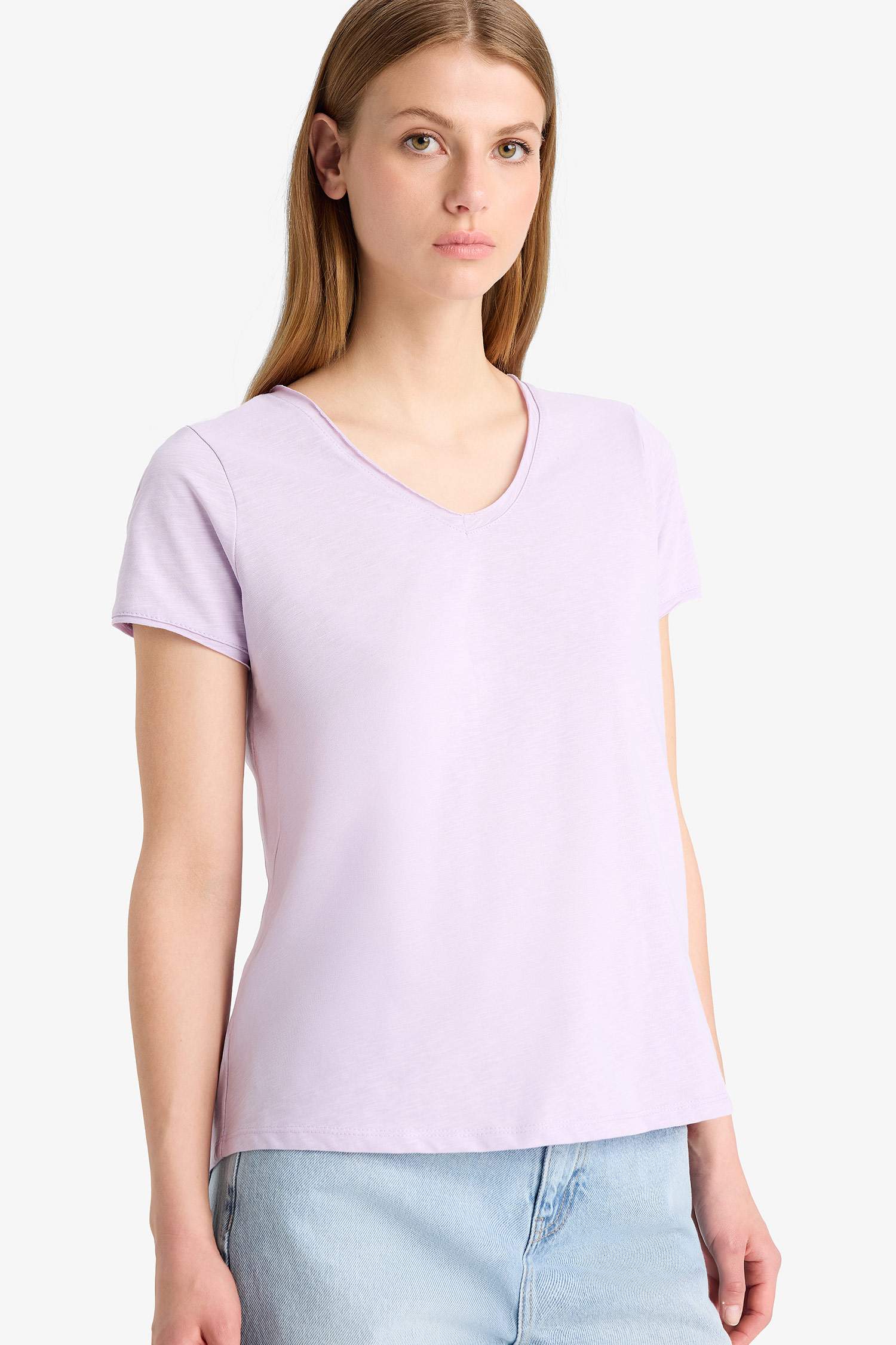 Regular Fit V Yaka Basic Düz Kısa Kollu Tişört