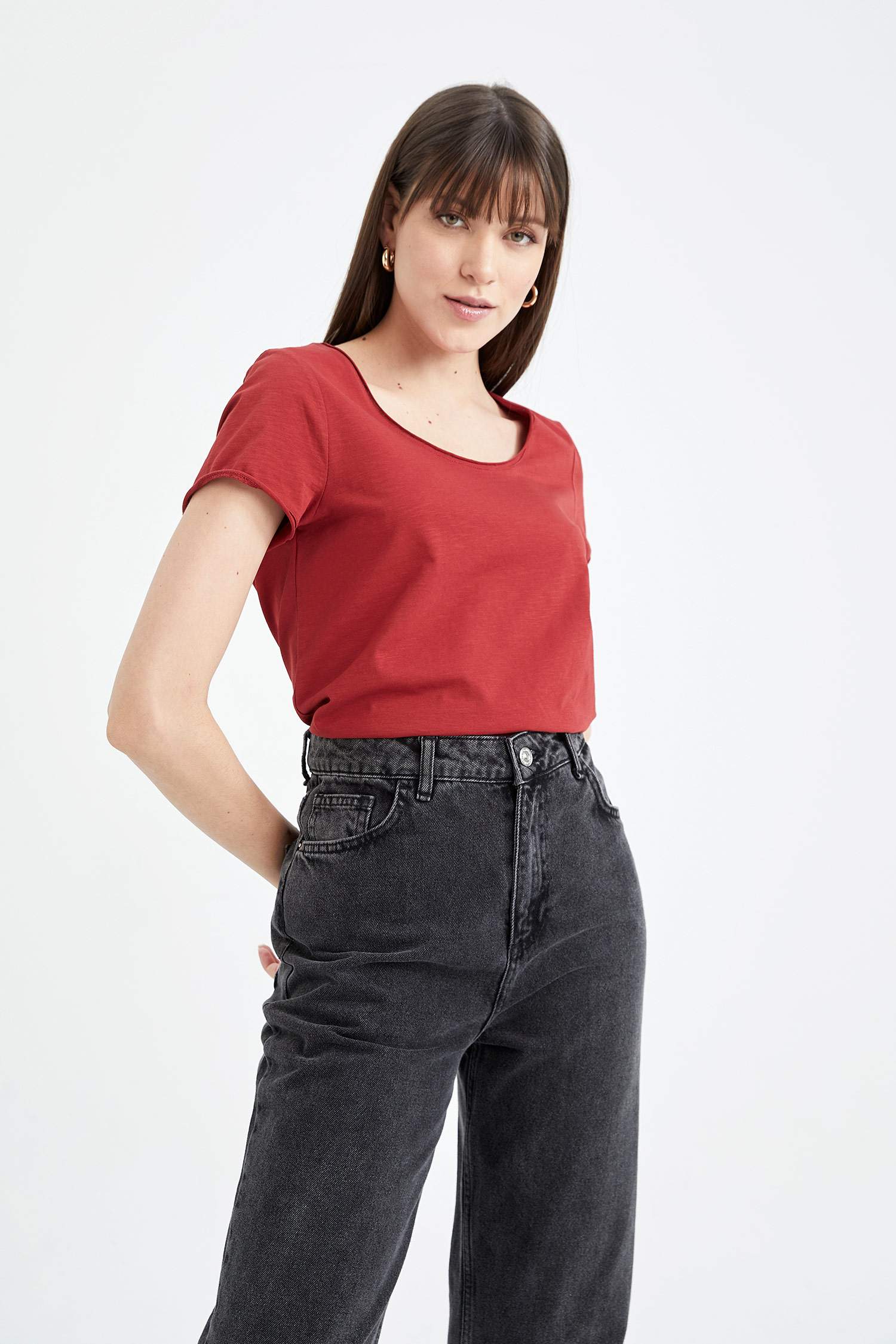 Regular Fit Bisiklet Yaka Basic Düz Kısa Kollu Tişört