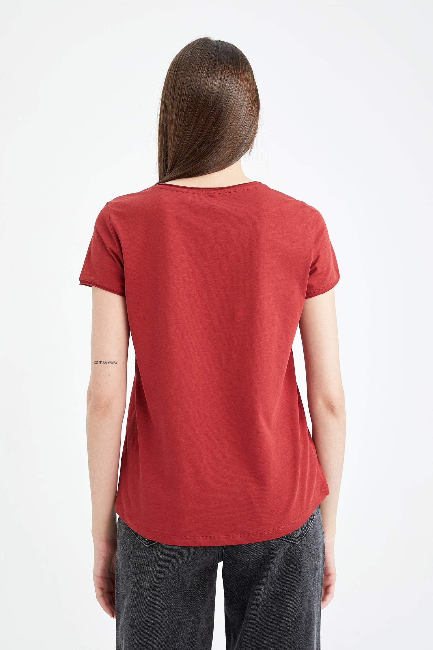 Regular Fit Bisiklet Yaka Basic Düz Kısa Kollu Tişört