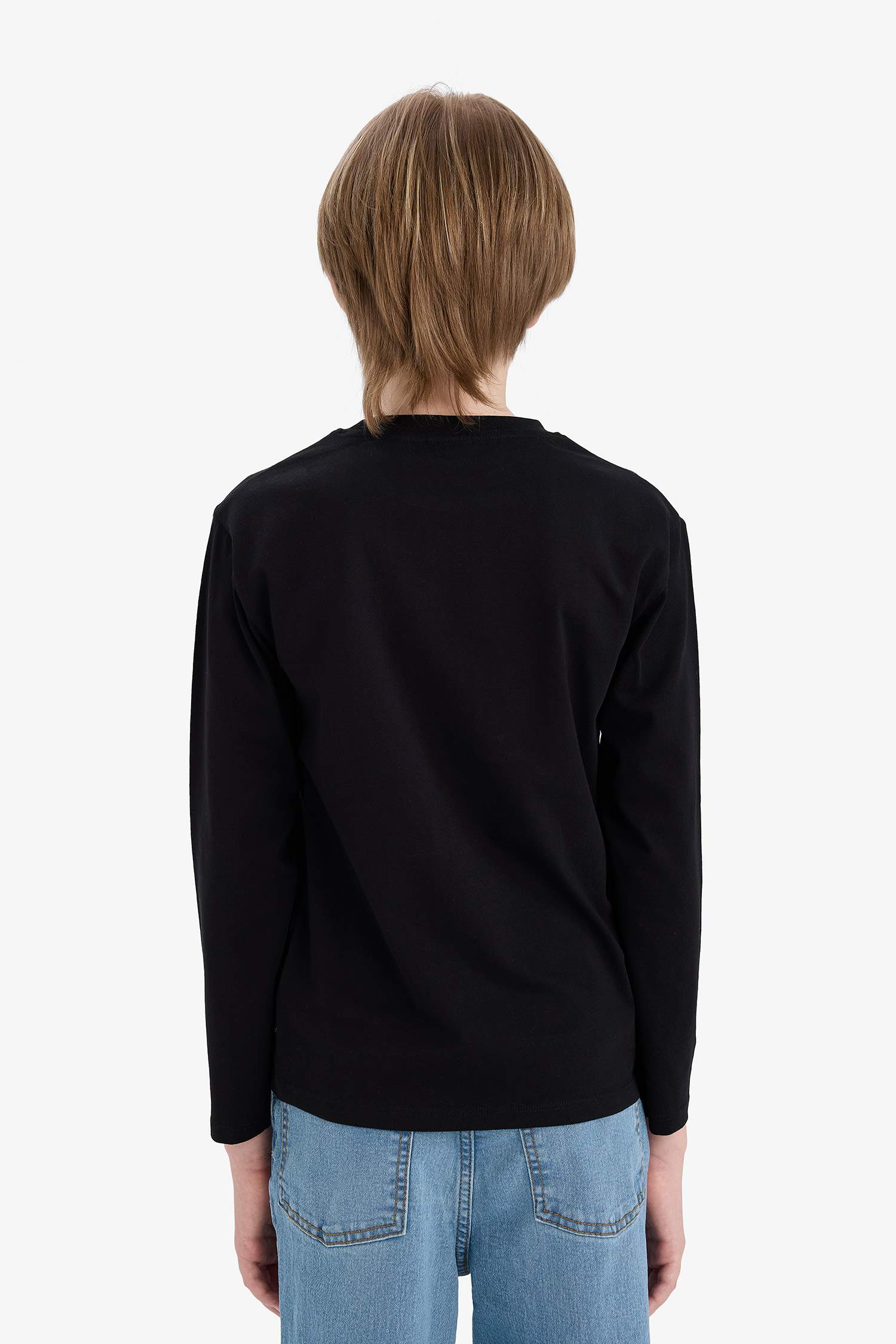 Erkek Çocuk Bisiklet Yaka Basic Düz Uzun Kollu Okul Tişörtü