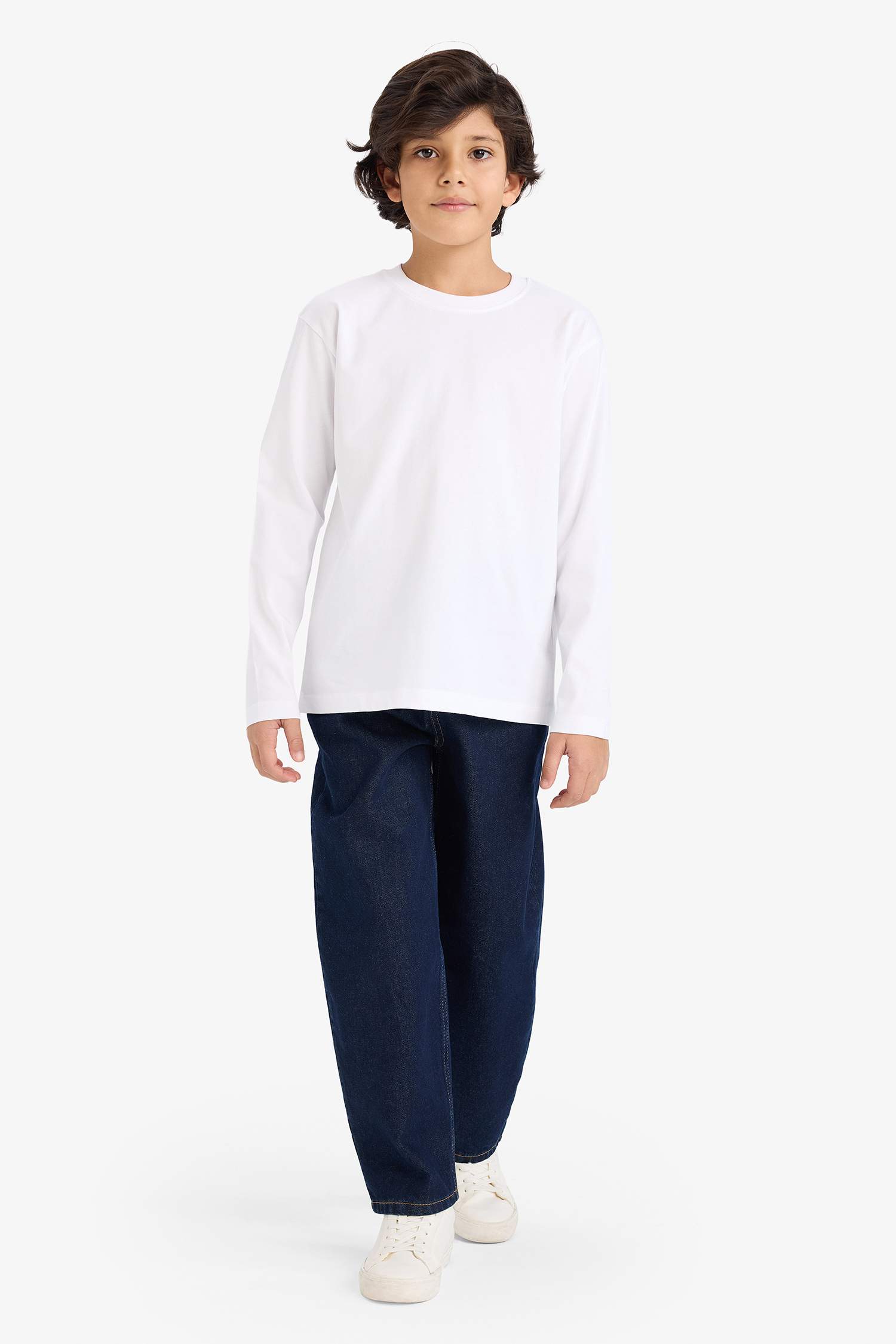 Bisiklet Yaka Basic Düz Uzun Kollu Okul Tişörtü Erkek Çocuk