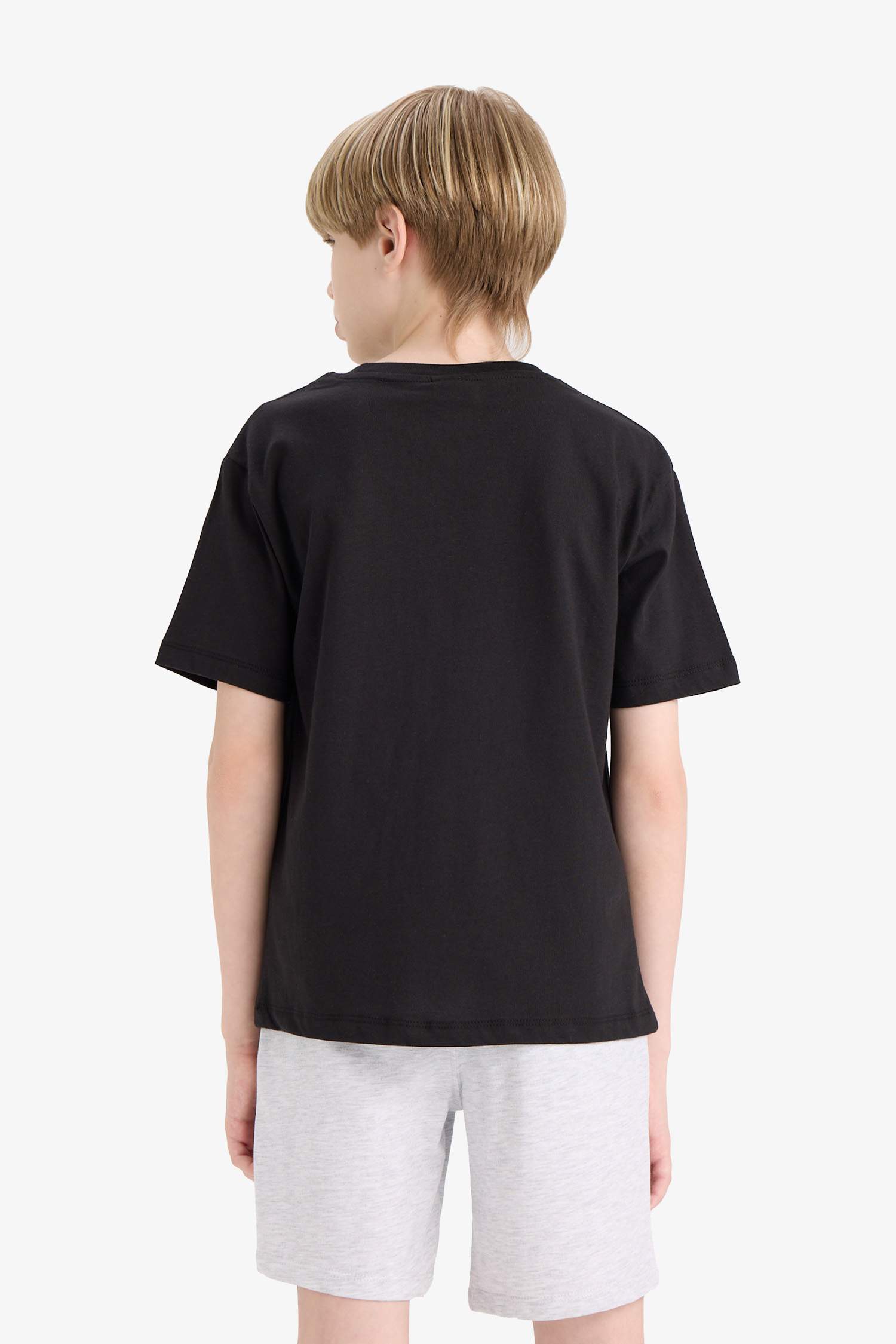 Erkek Çocuk Bisiklet Yaka Basic Düz Kısa Kollu Okul Tişörtü