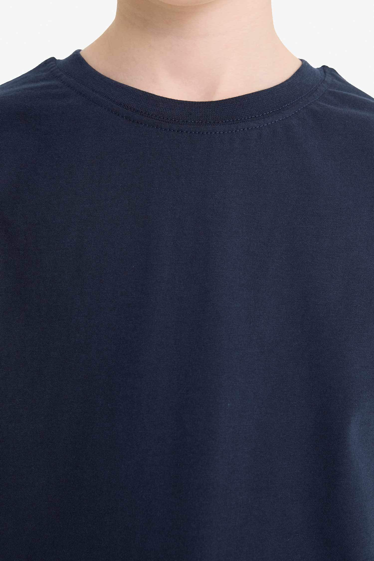 Erkek Çocuk Bisiklet Yaka Basic Düz Kısa Kollu Okul Tişörtü