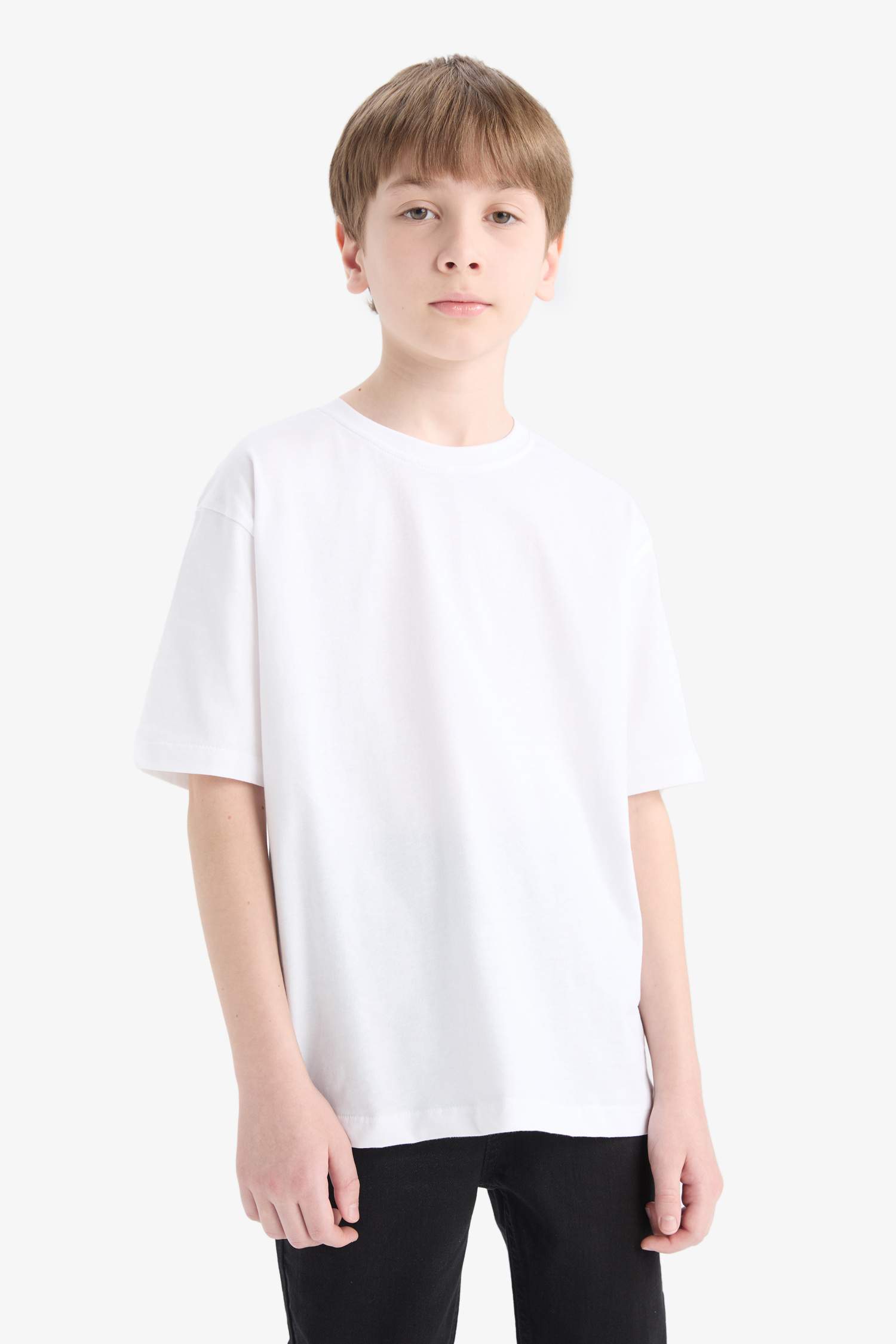 Erkek Çocuk Bisiklet Yaka Basic Düz Kısa Kollu Okul Tişörtü