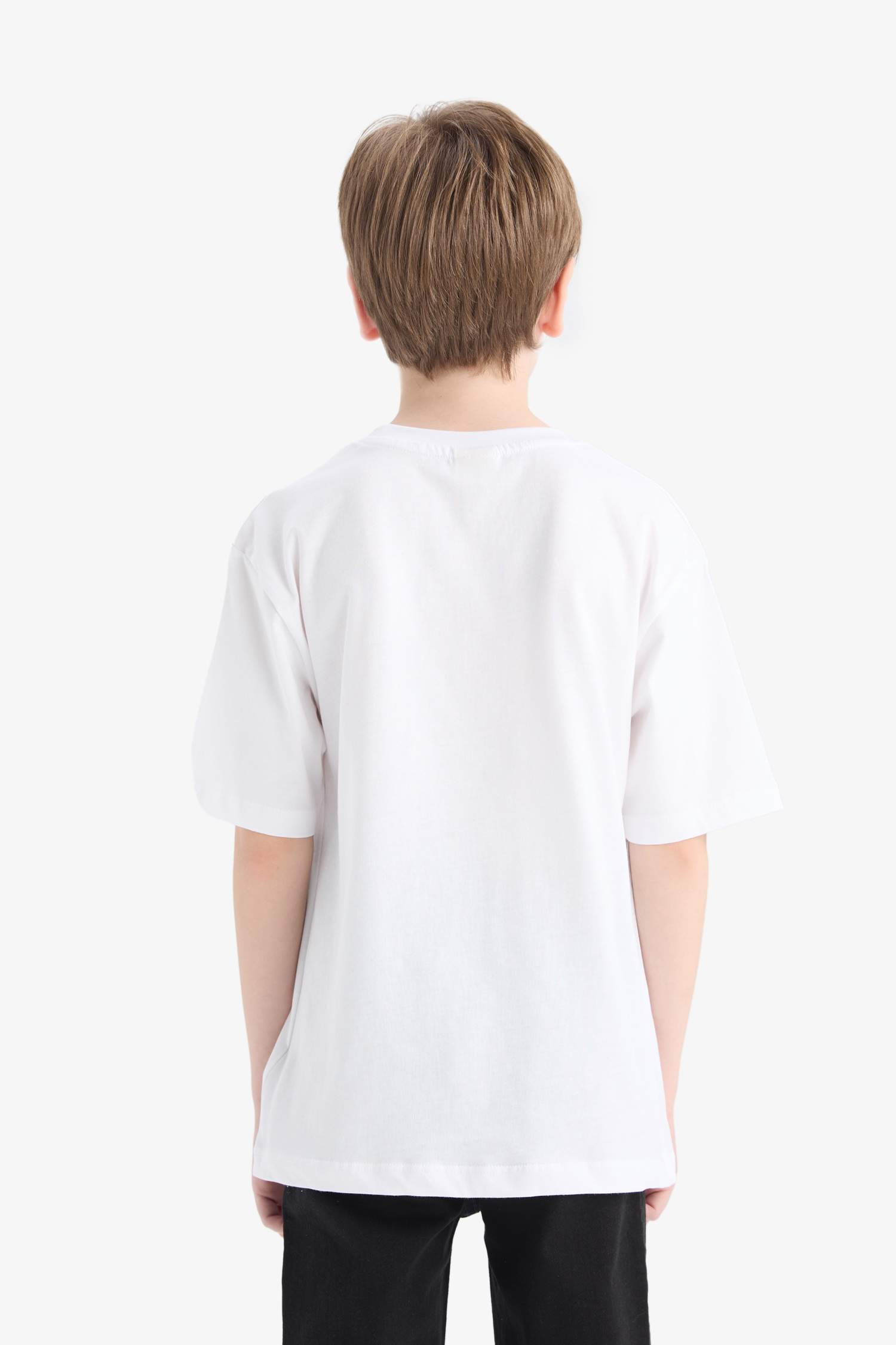 Erkek Çocuk Bisiklet Yaka Basic Düz Kısa Kollu Okul Tişörtü