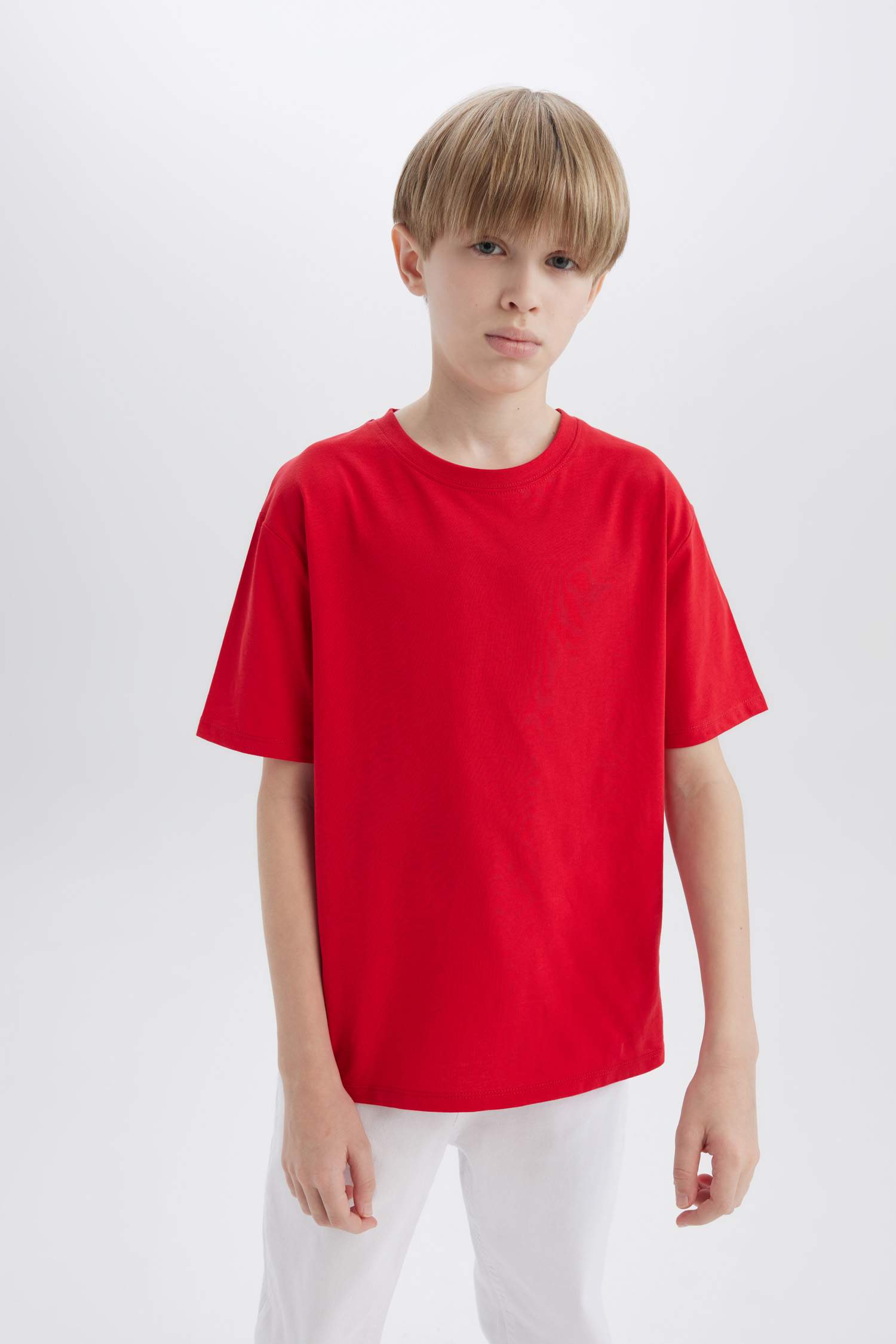 Erkek Çocuk Bisiklet Yaka Basic Düz Kısa Kollu Tişört