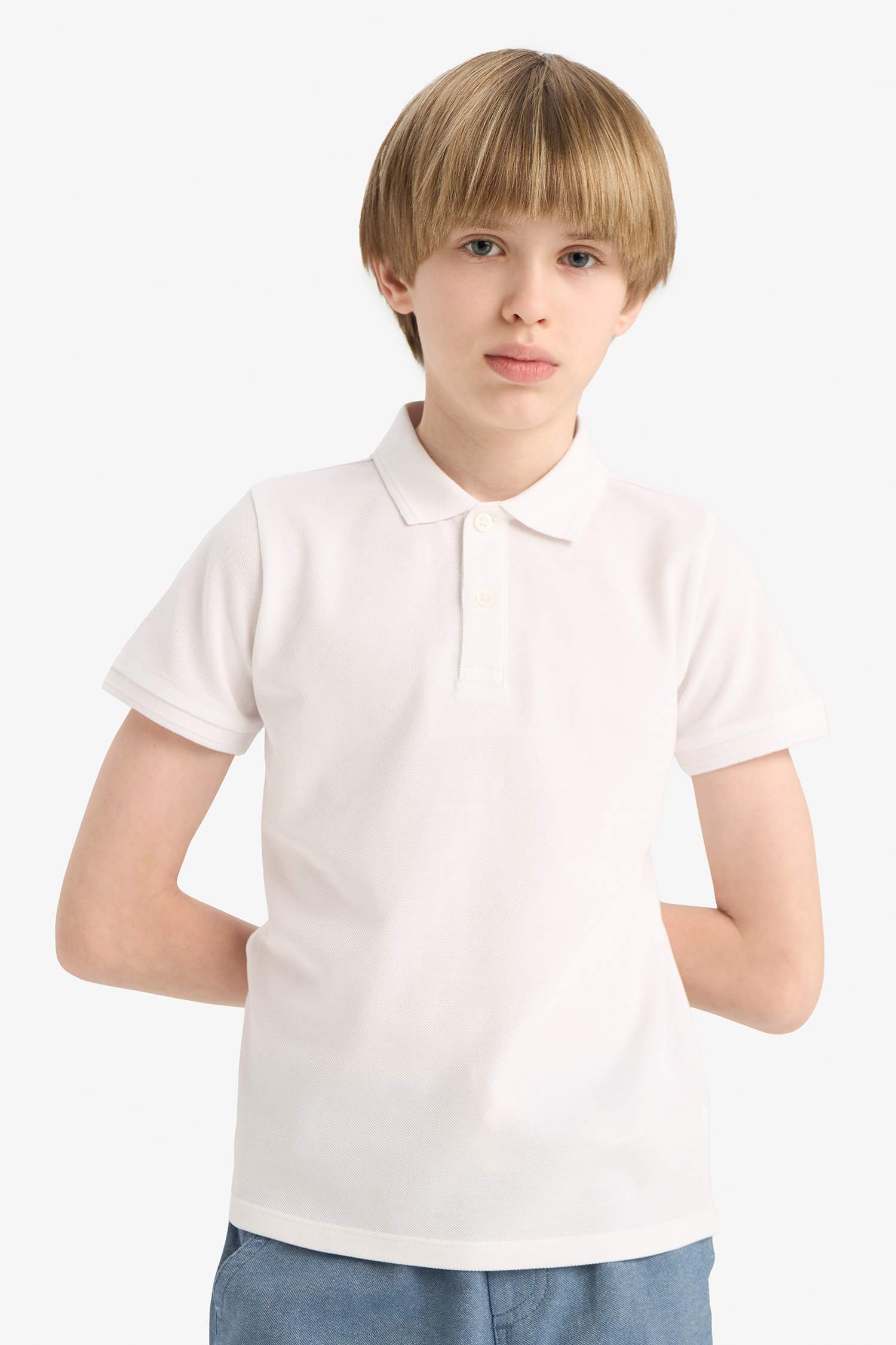 Erkek Çocuk Polo Yaka Basic Düz Pike Kısa Kollu Okul Tişörtü