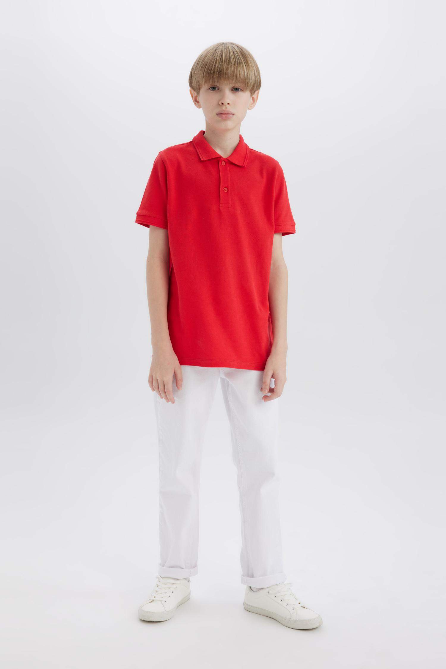 Erkek Çocuk Polo Yaka Basic Düz Pike Kısa Kollu Kırmızı Tişört