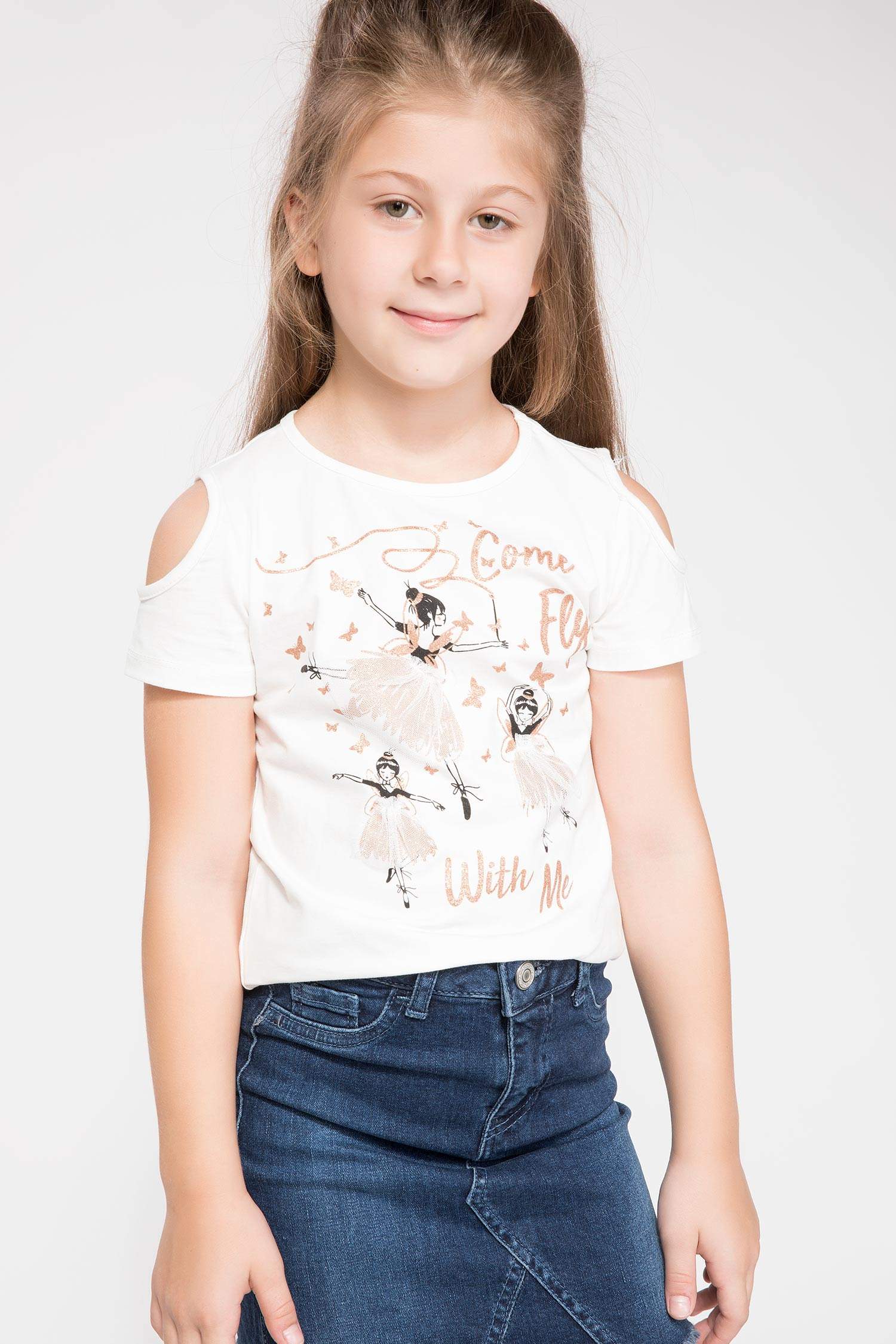 Defacto Omuz Detaylı Baskılı T-shirt. 1