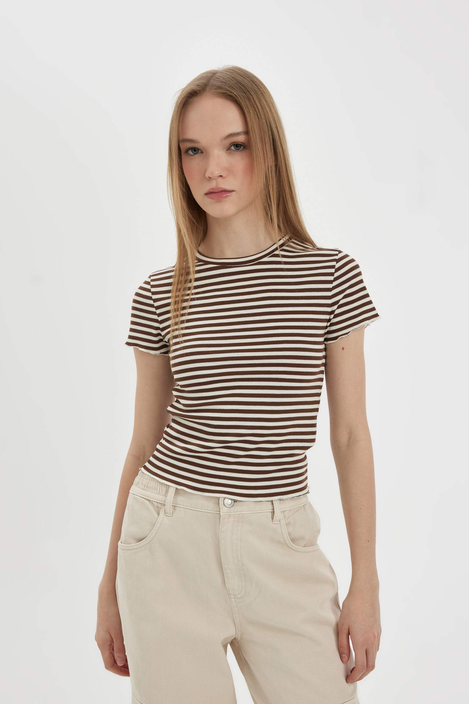 Fitted Crew Neck Striped T-Shirt