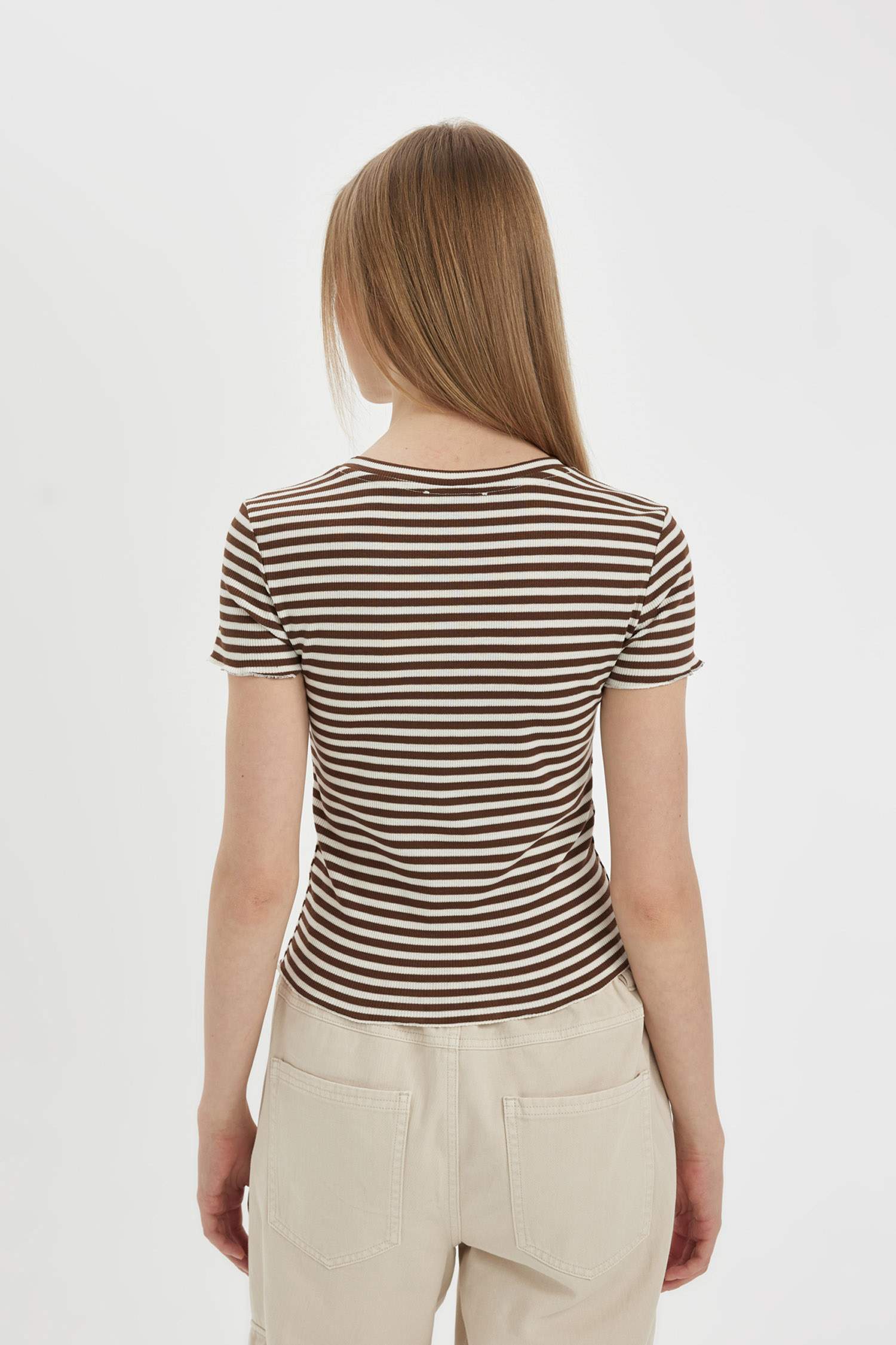 Fitted Crew Neck Striped T-Shirt
