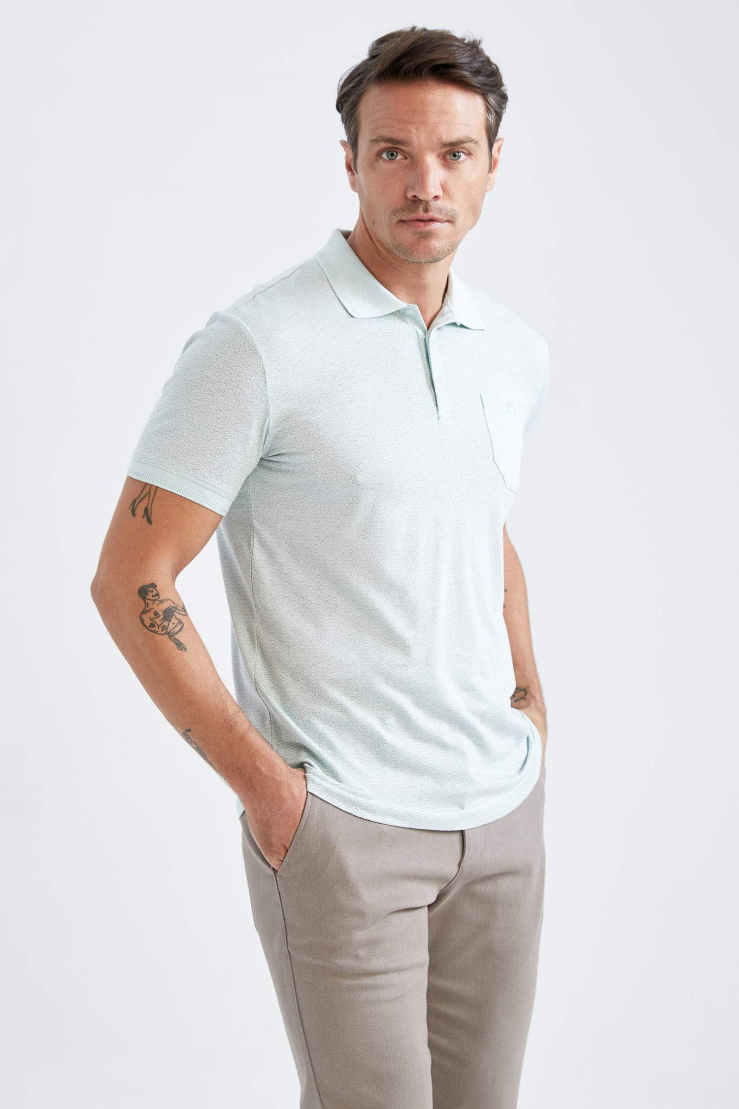 поло жаға микро принт жоғары Поло 