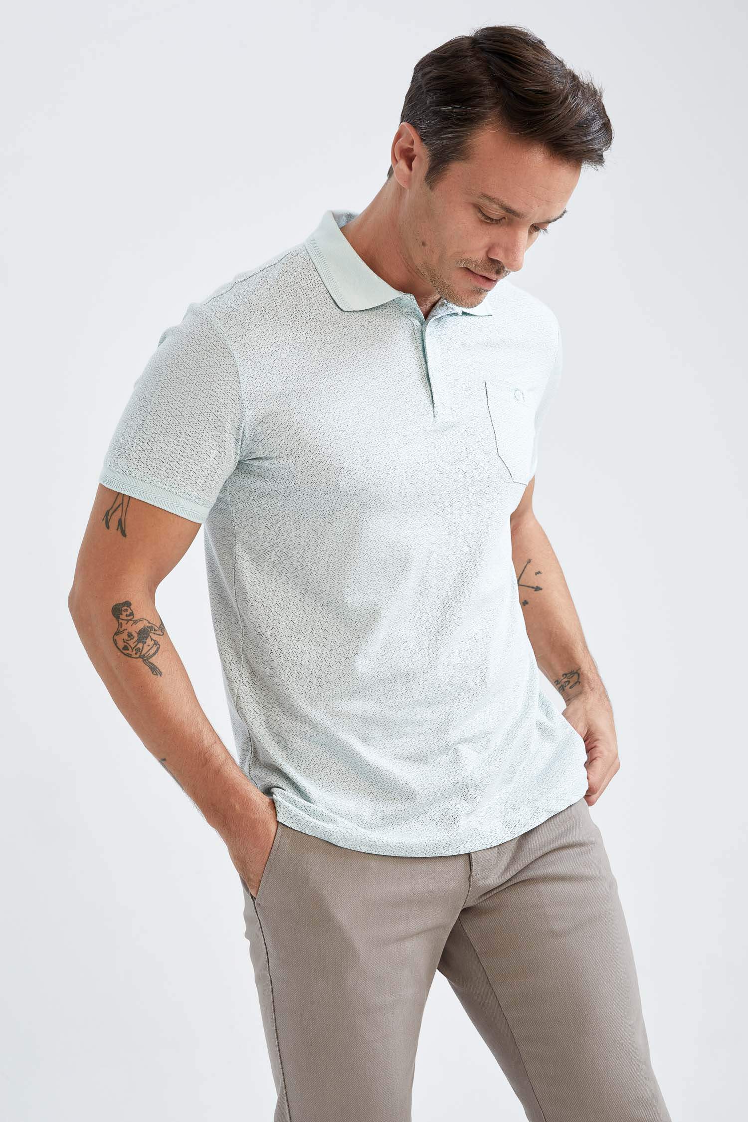 поло жаға микро принт жоғары Поло 