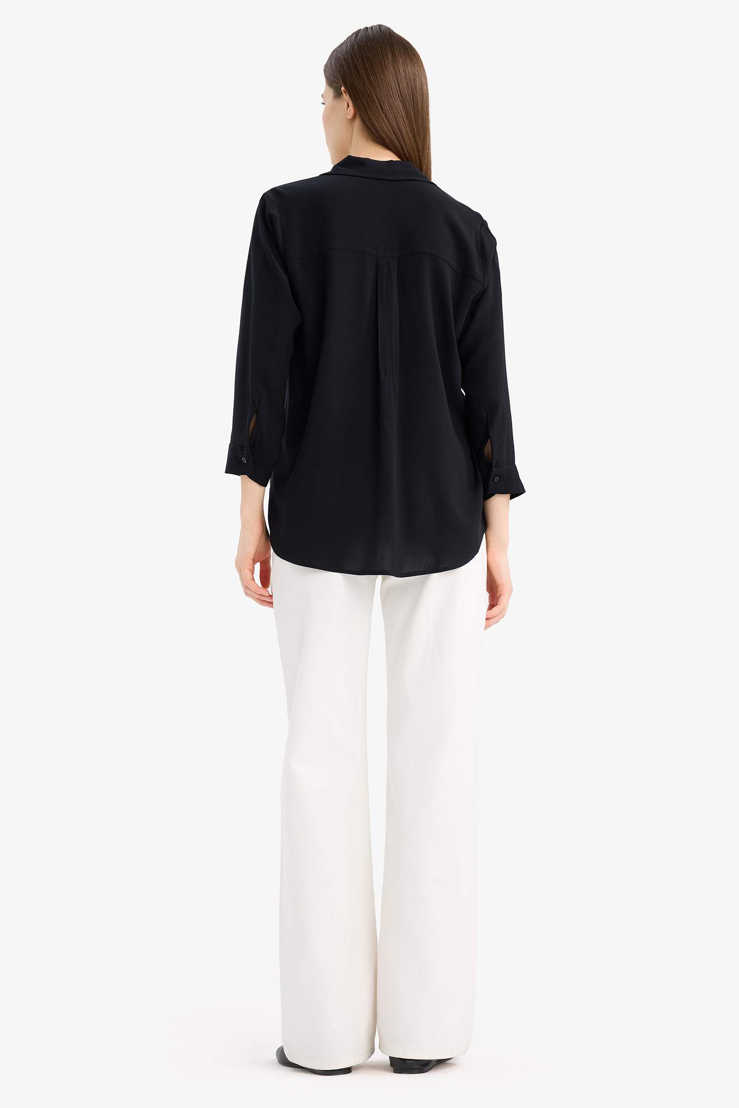 Regular Fit Basic Düz Uzun Kollu Siyah Gömlek