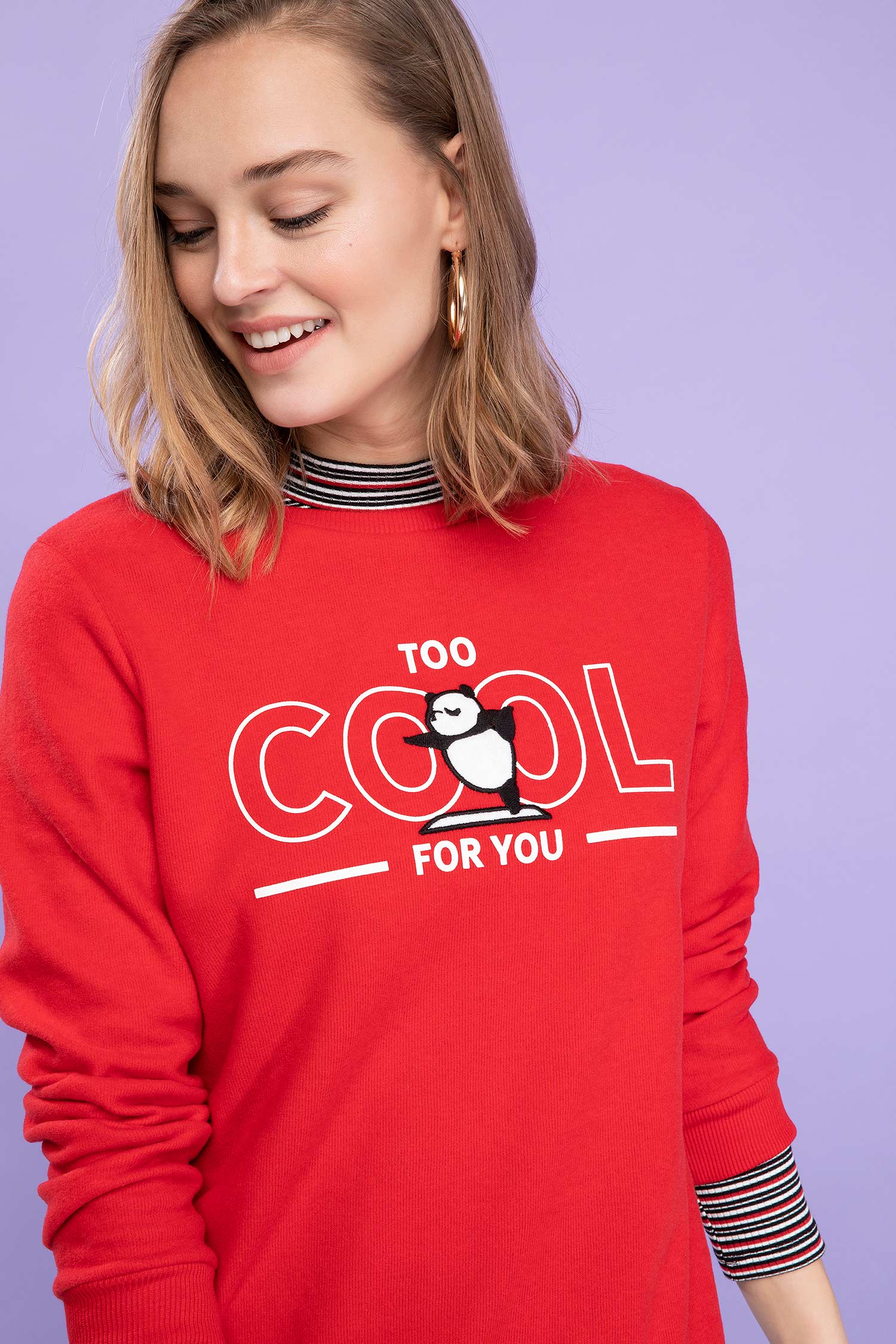 Defacto Slogan Baskılı Sweatshirt. 3