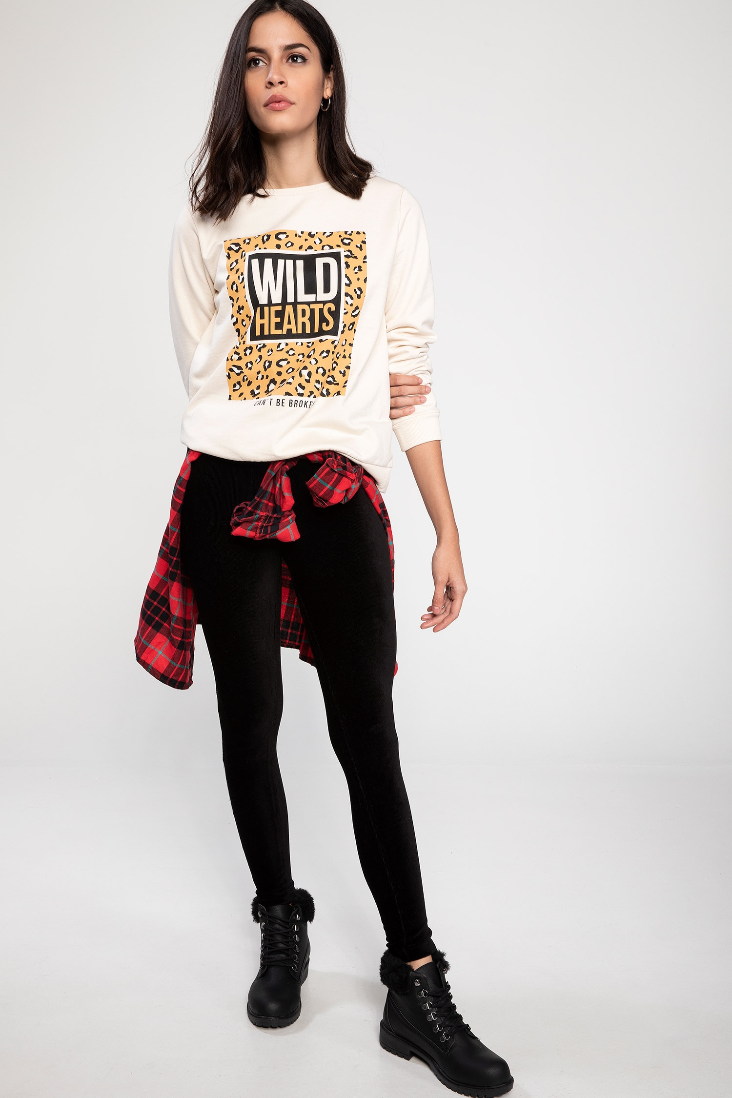Defacto Leopar Desenli Slogan Baskılı Sweatshirt. 2