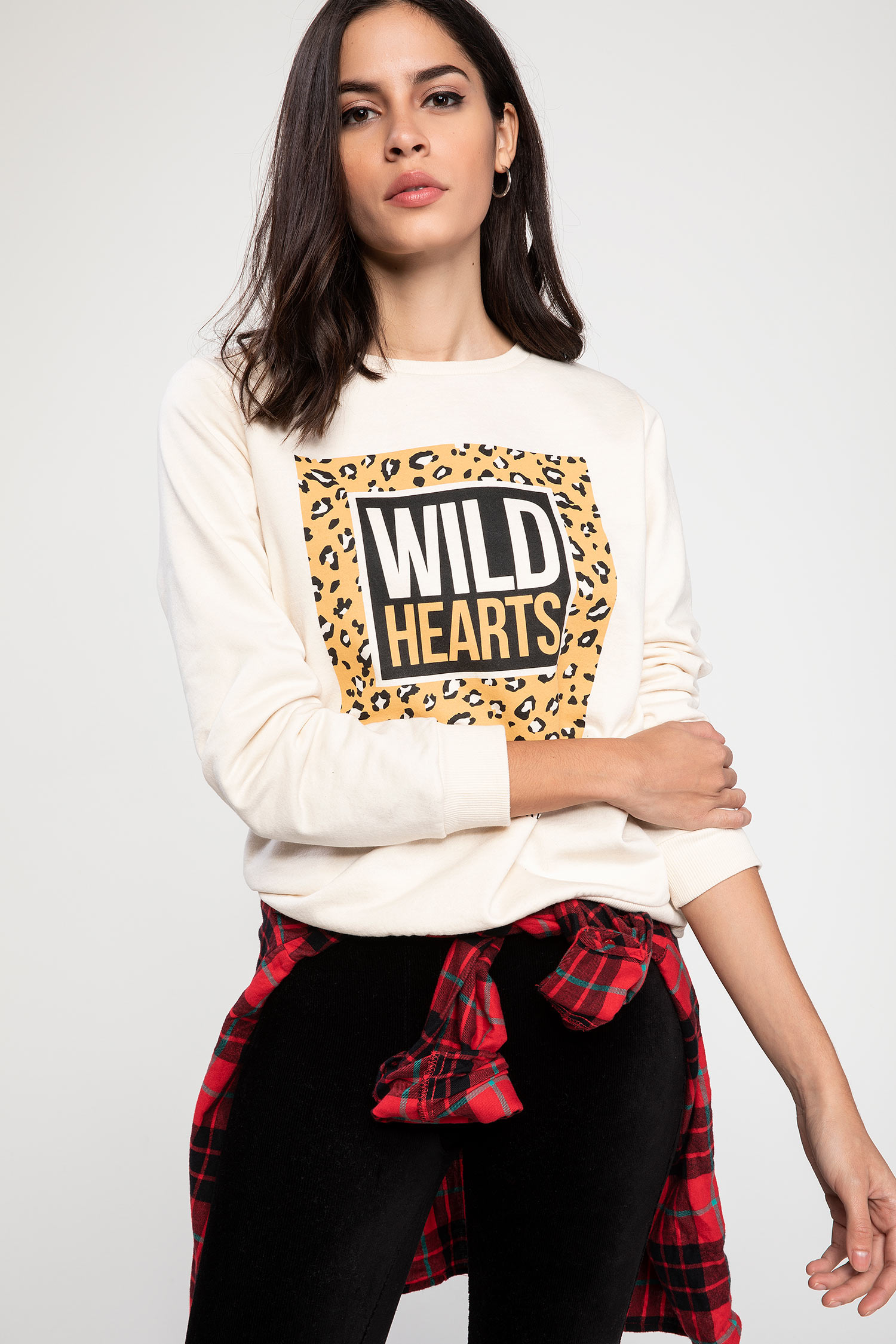 Defacto Leopar Desenli Slogan Baskılı Sweatshirt. 3