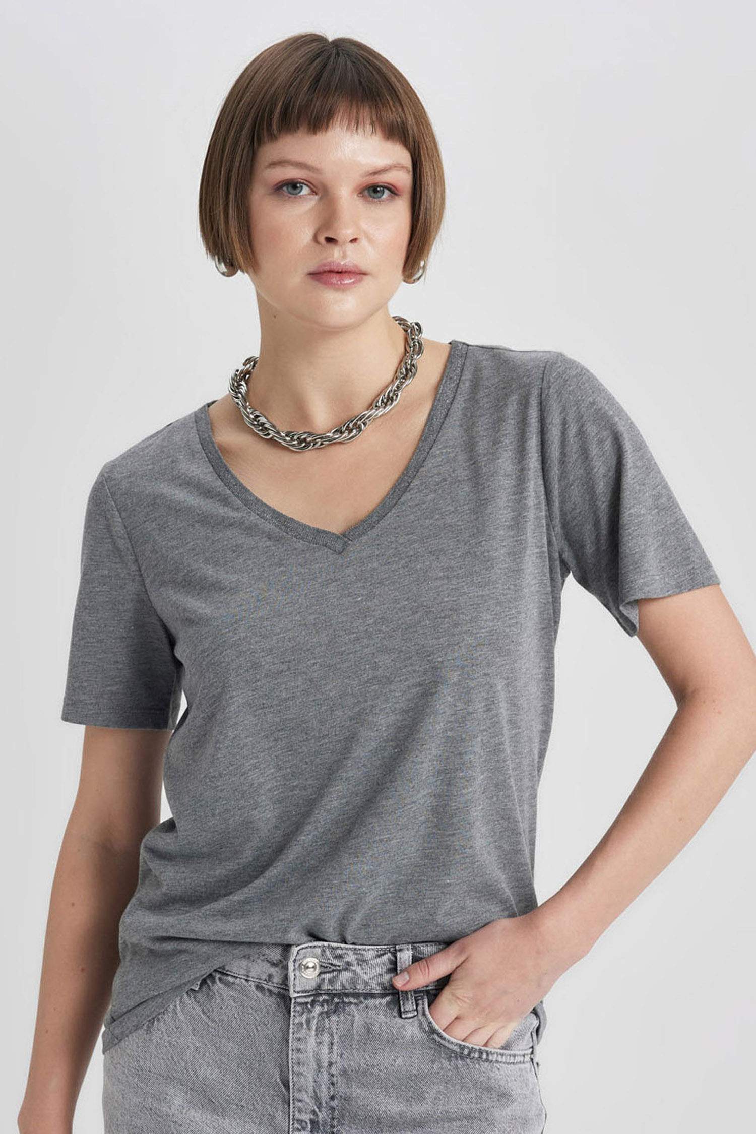 Regular Fit V Neck Short Sleeve T-Shirt