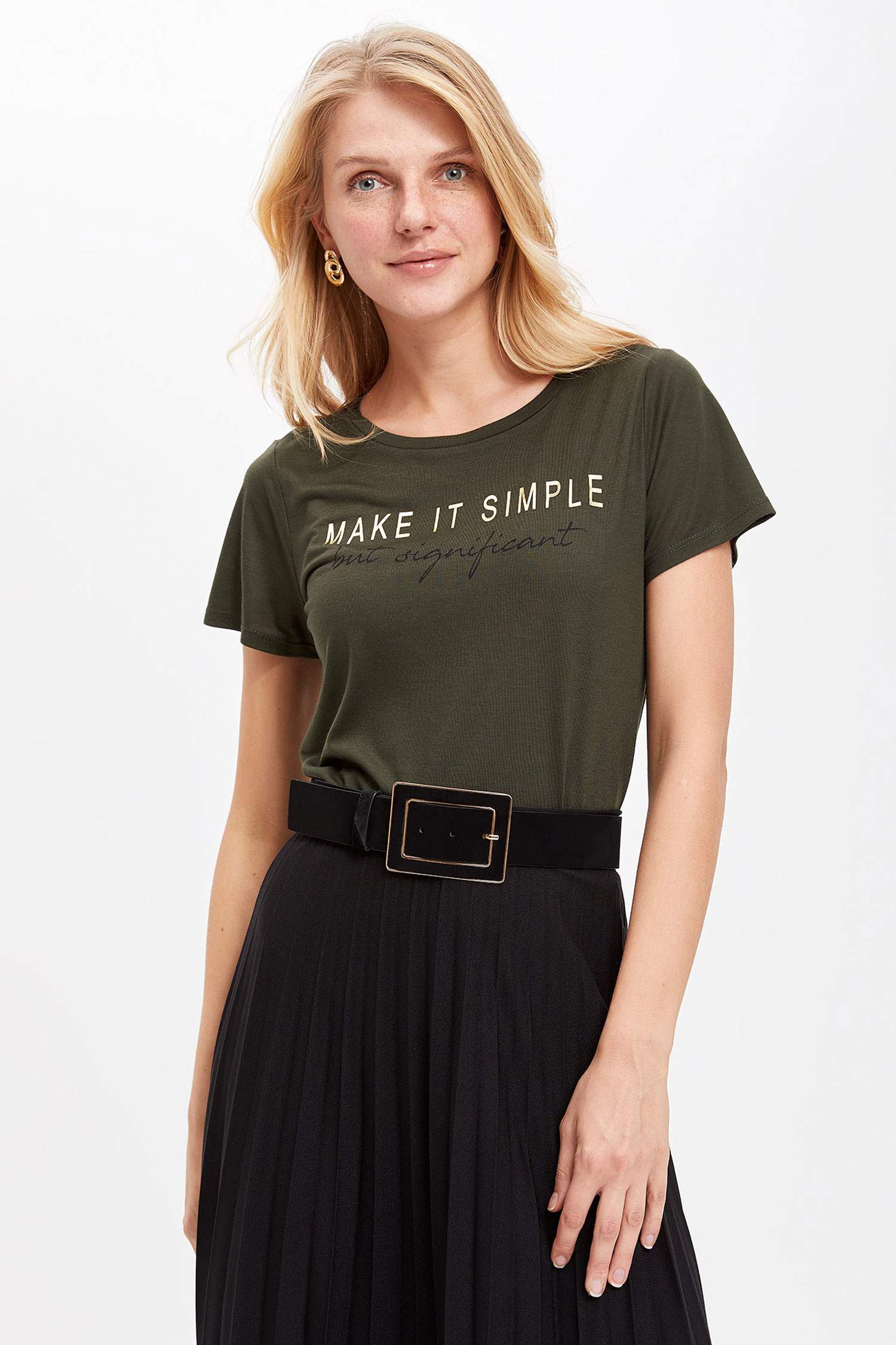Defacto Slogan Baskılı Kısa Kollu T-shirt. 1