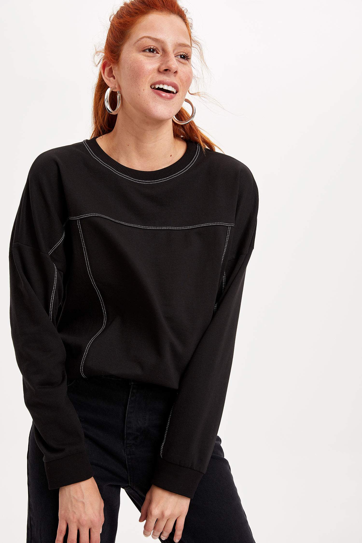 Defacto Bilekleri Büzgülü Sweatshirt. 1