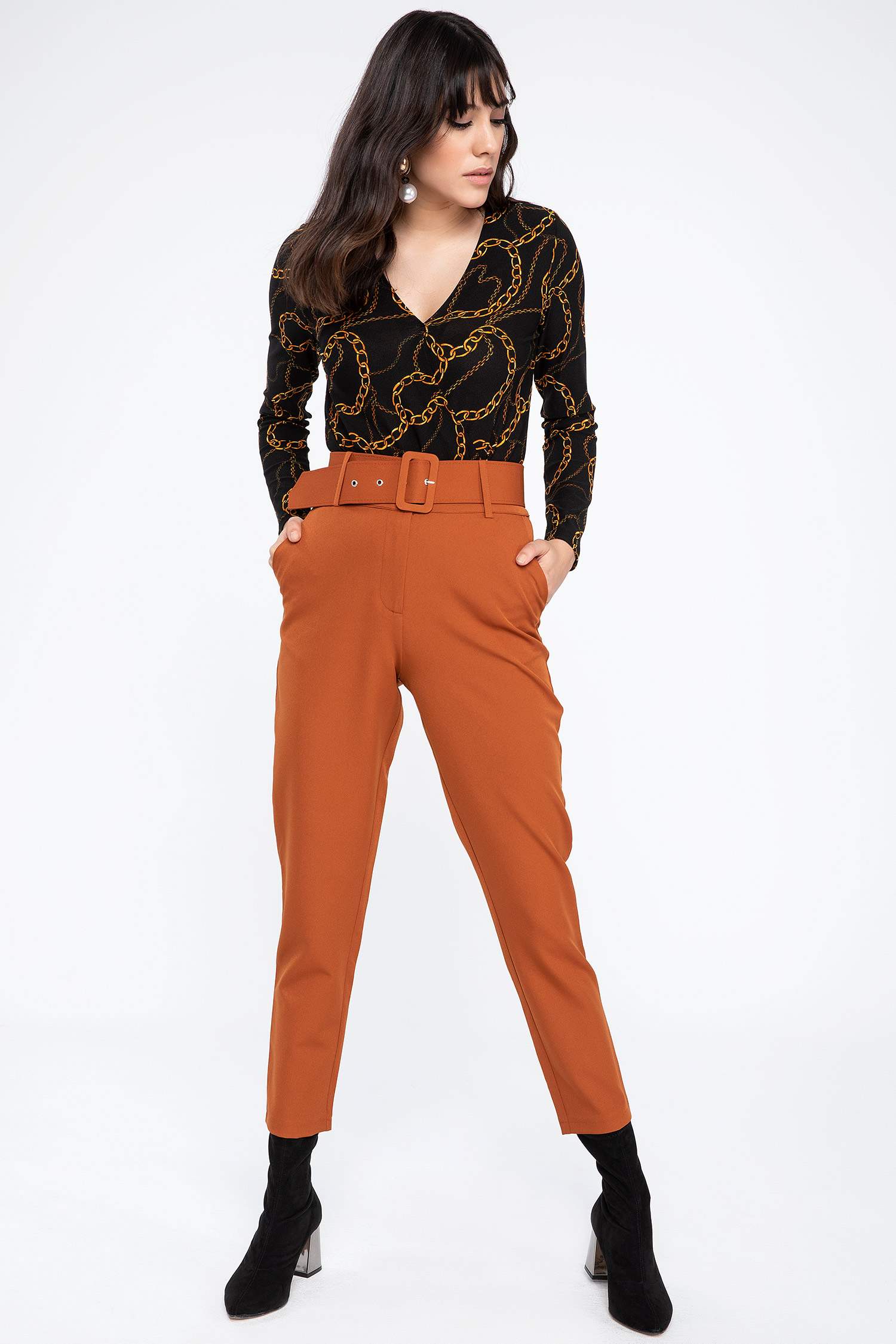 Defacto Kemerli Pantolon. 5