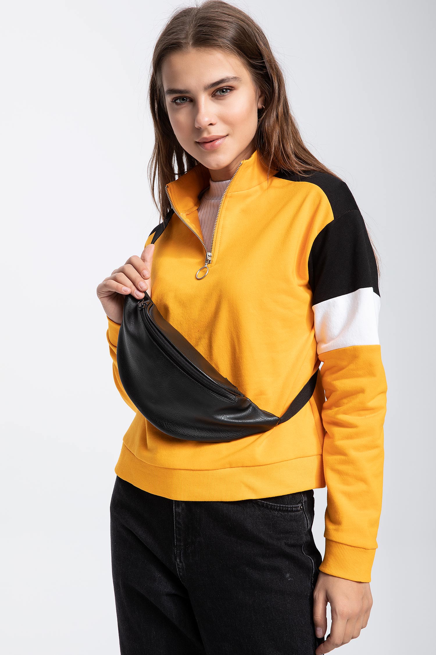 Defacto Yarım Fermuarlı Renk Bloklu Sweatshirt. 1