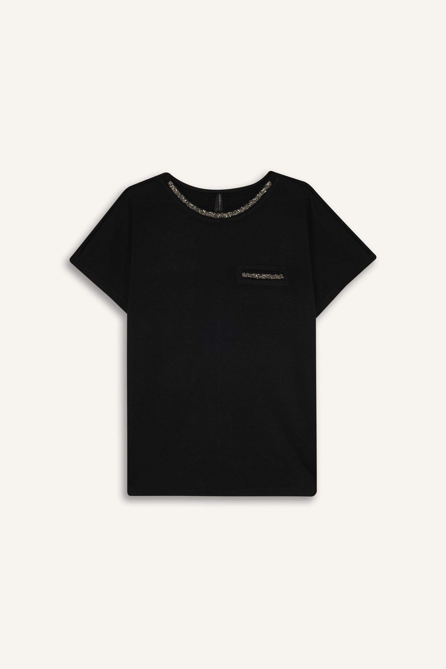 Crew Neck Printed Black Short Sleeve T-Shirt