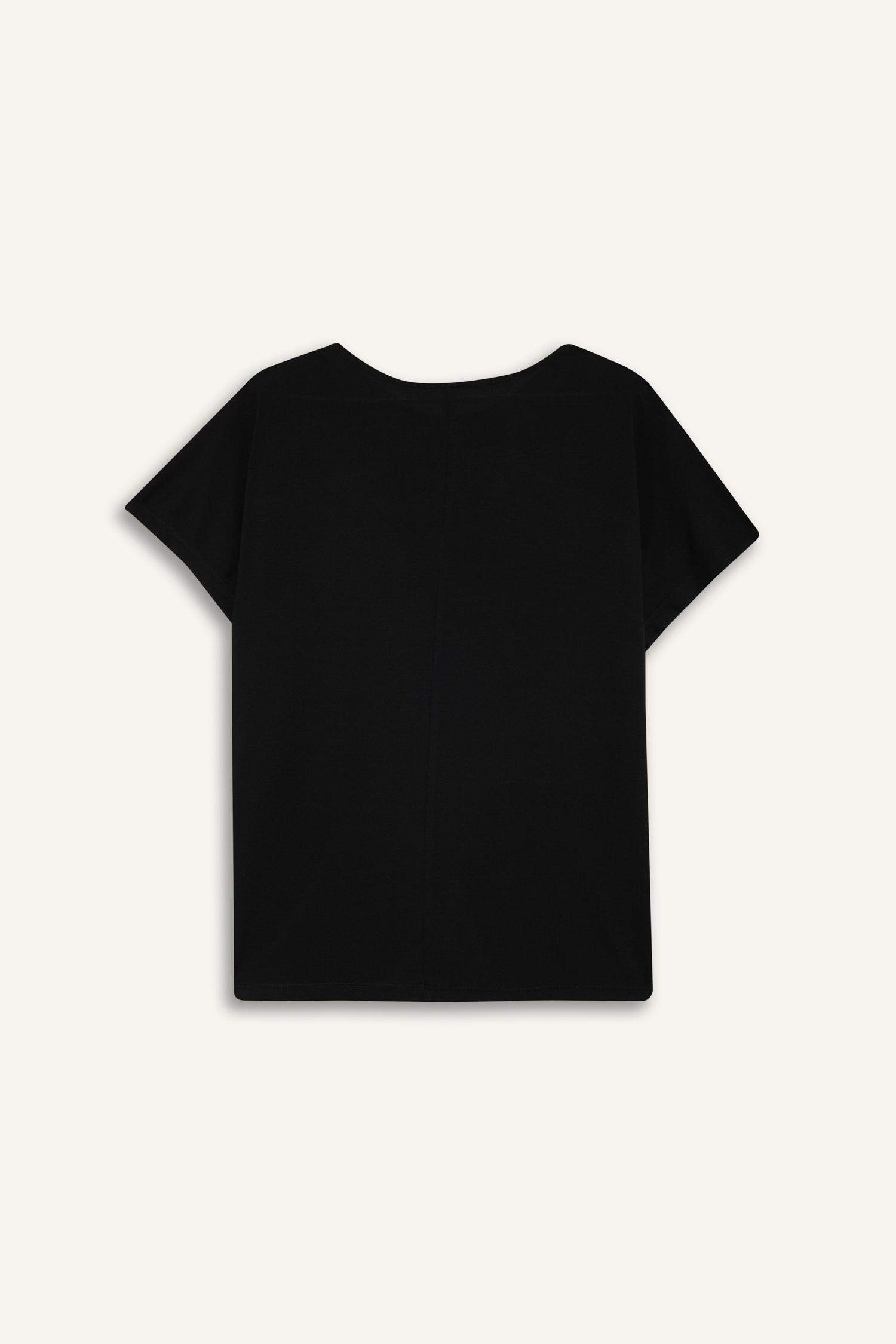 Crew Neck Printed Black Short Sleeve T-Shirt