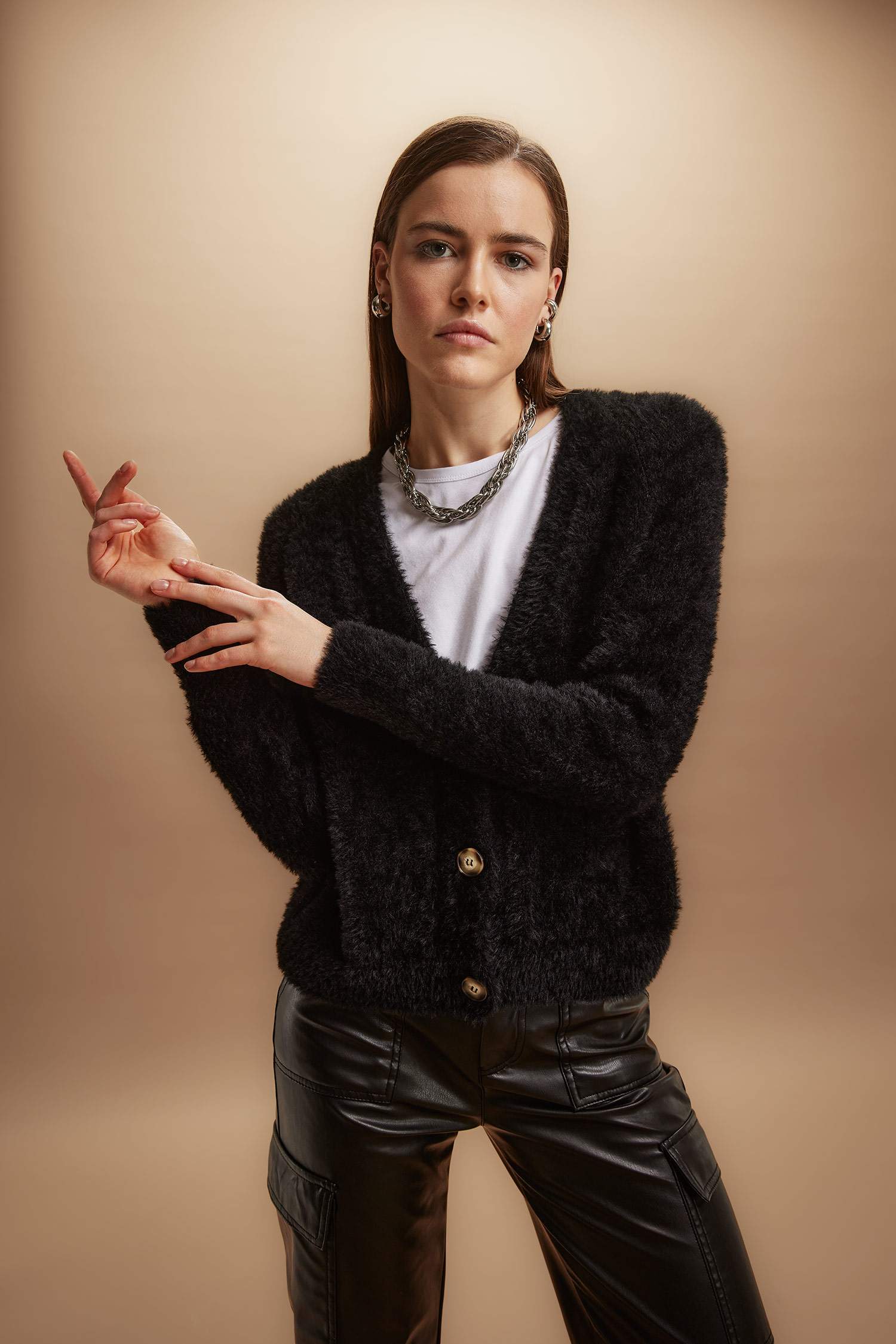 Oversize Geniş Kalıp V Yaka Triko Hırka