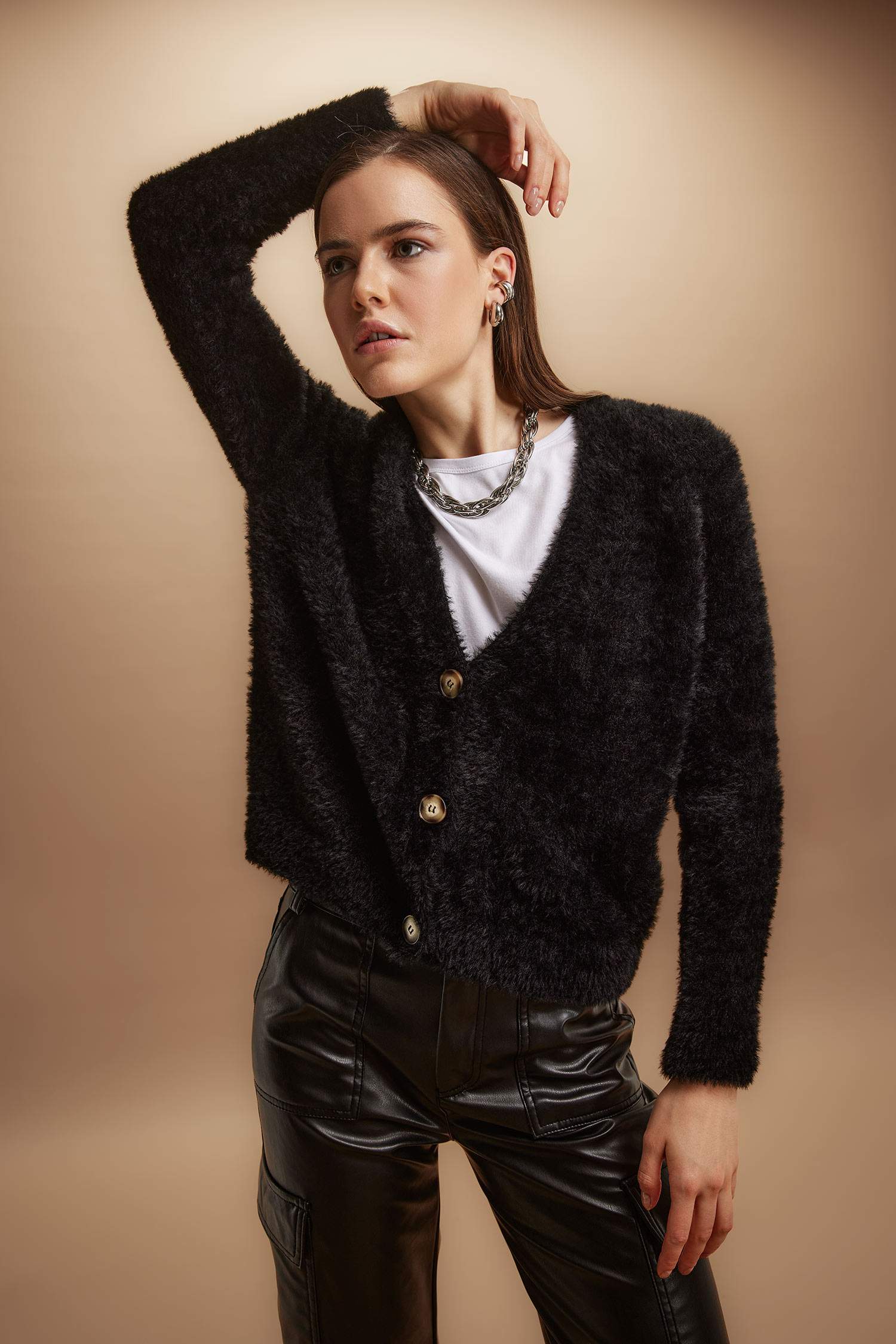 Oversize Geniş Kalıp V Yaka Triko Hırka