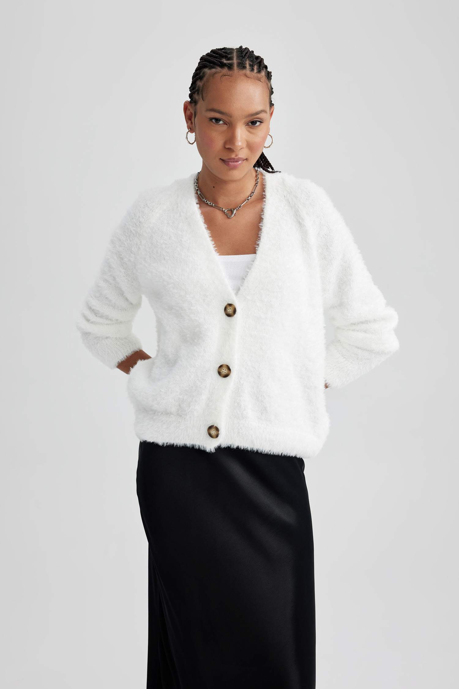 Oversize Geniş Kalıp V Yaka Triko Hırka