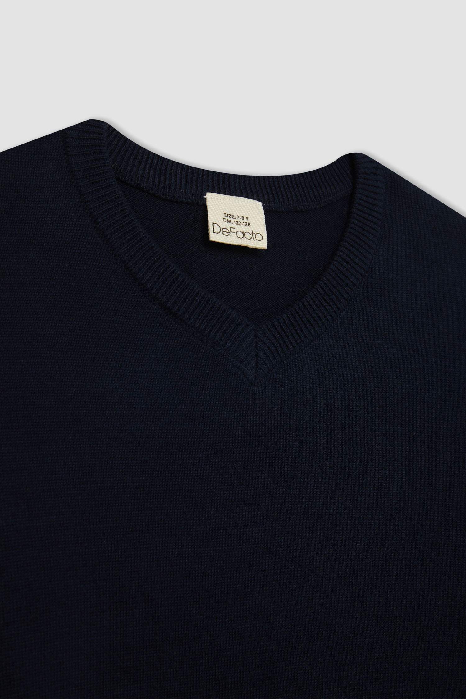 Erkek Çocuk Lacivert V Yaka Basic Düz Triko Okul Kazağı