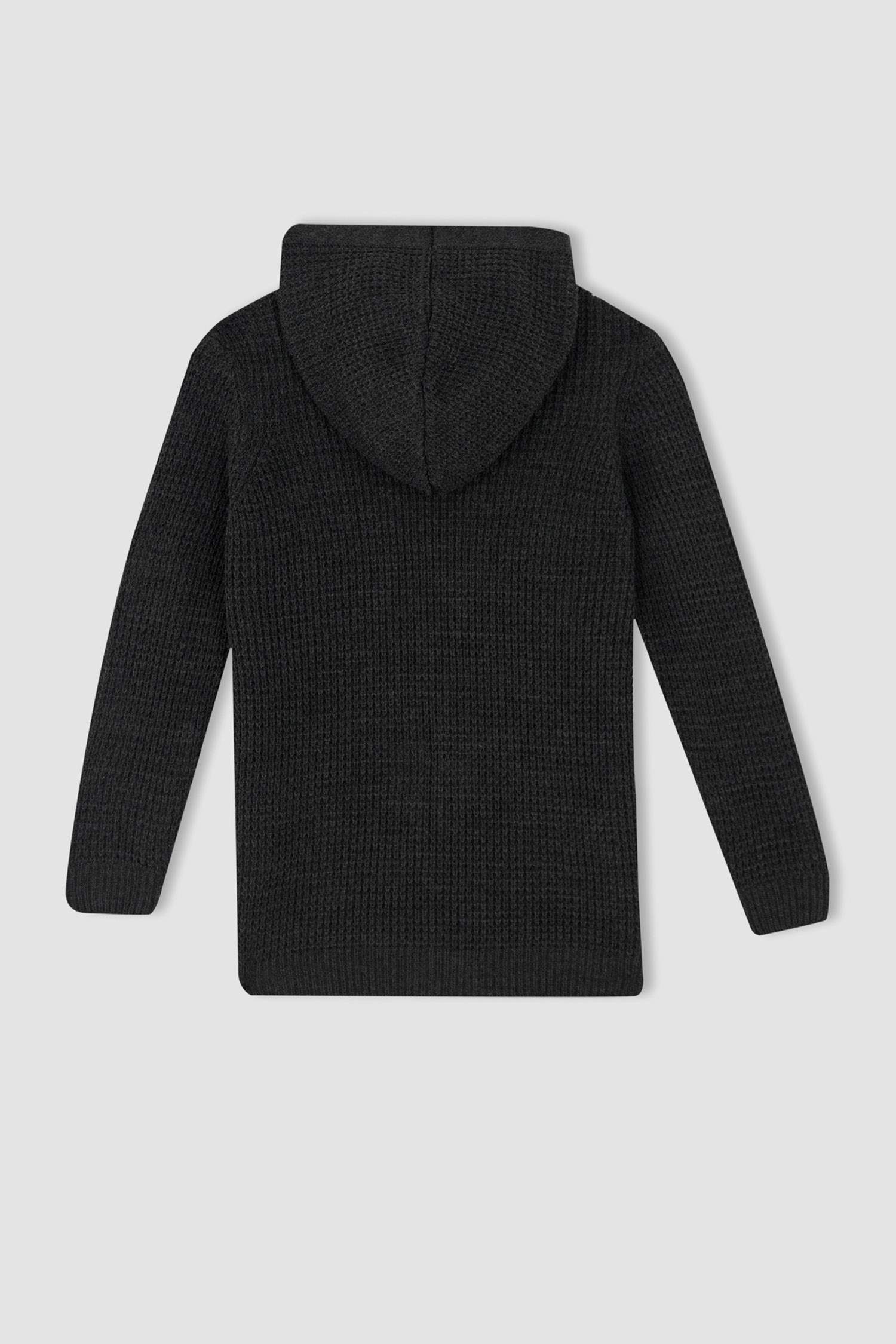 Erkek Çocuk Antrasit Kapüşonlu Triko Okul Hırkası