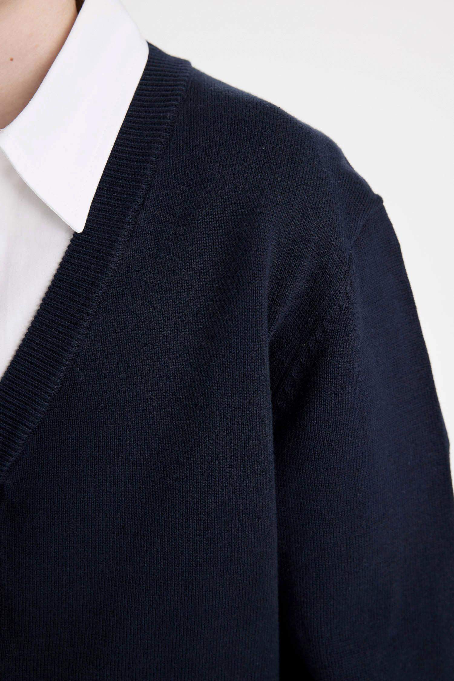 Boy Navy Blue V Neck Buttoned Knitted School Cardigan