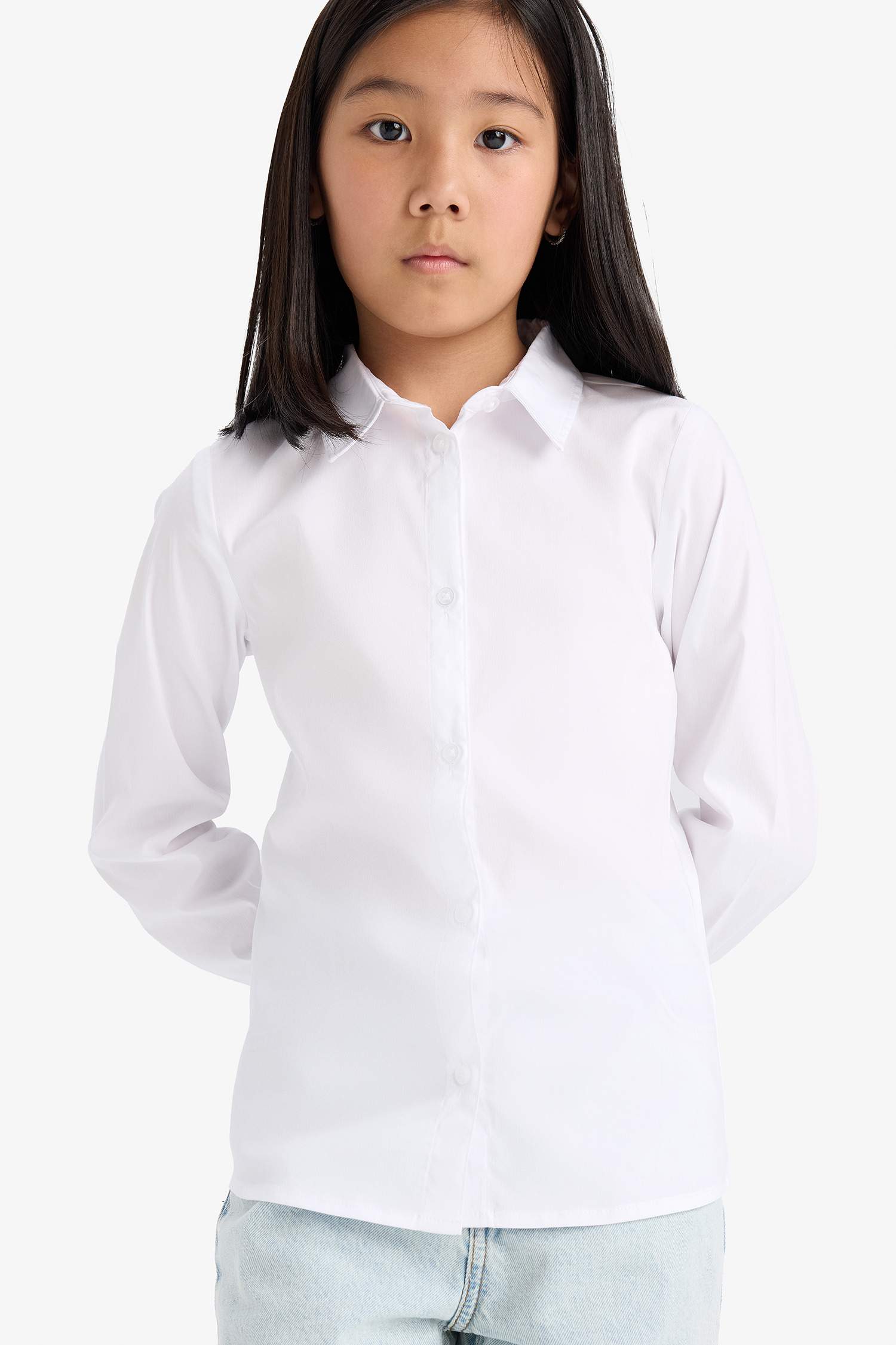 Girl Slim Fit Bengaline Long Sleeve White School Shirt