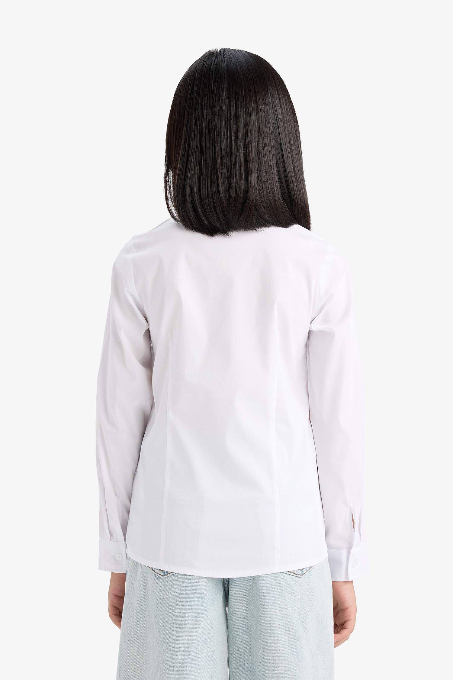 Girl Slim Fit Bengaline Long Sleeve White School Shirt