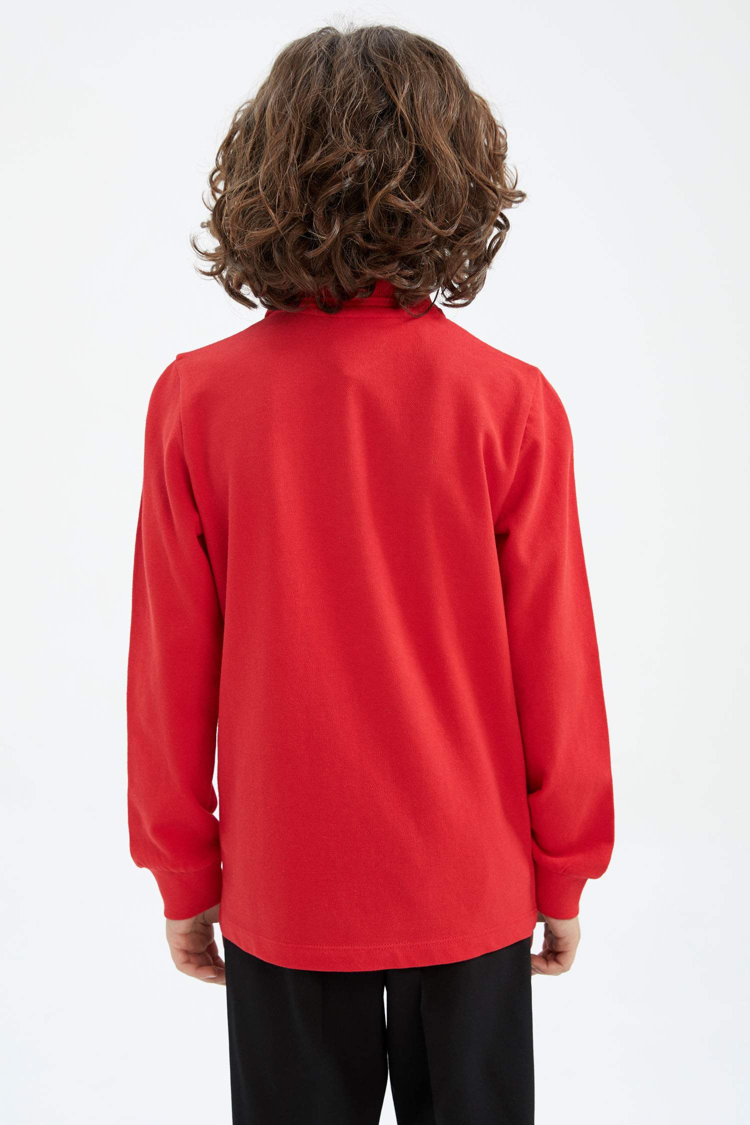 Erkek Çocuk Kırmızı Polo Yaka Uzun Kollu Okul Tişört