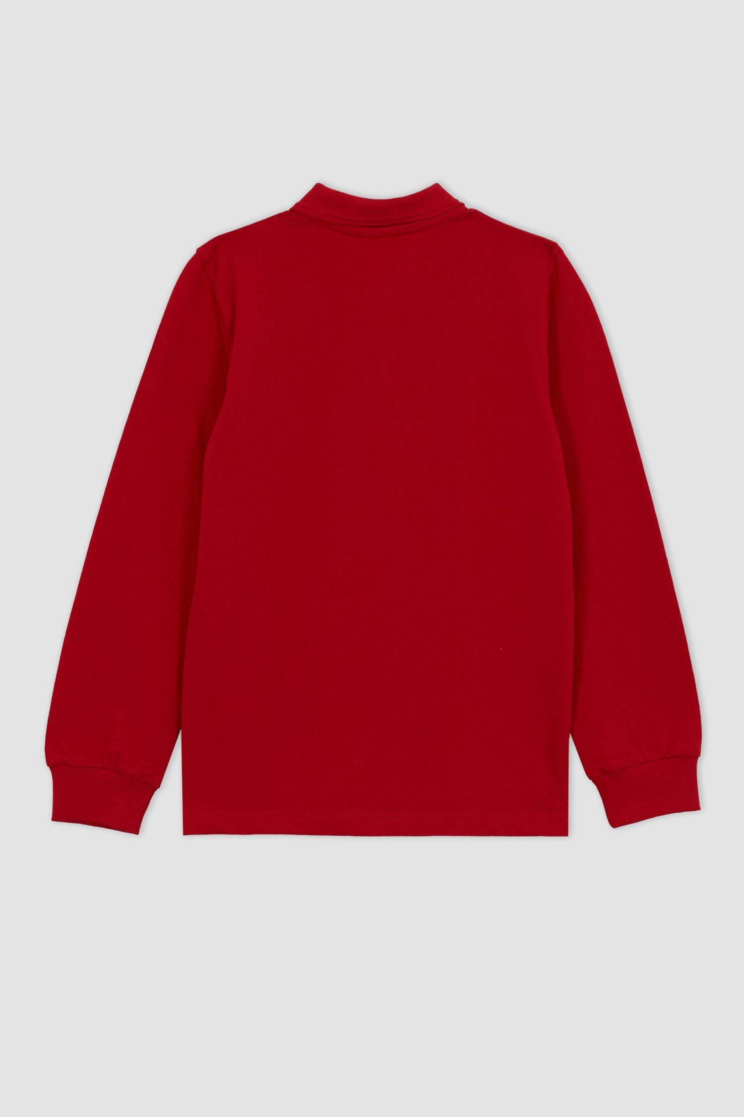 Erkek Çocuk Kırmızı Polo Yaka Uzun Kollu Okul Tişört