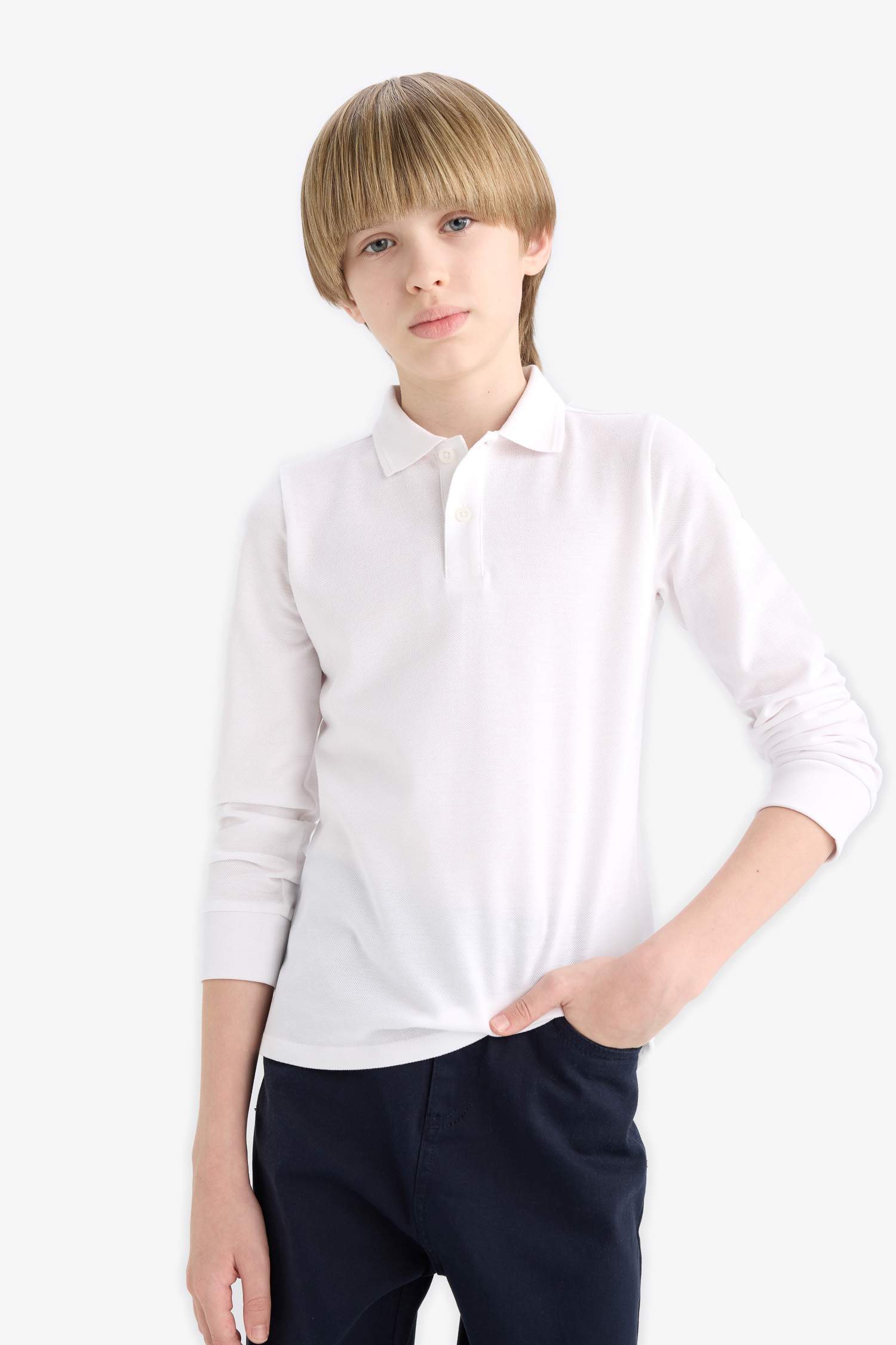 Erkek Çocuk Polo Yaka Pike Uzun Kollu Okul Tişörtü