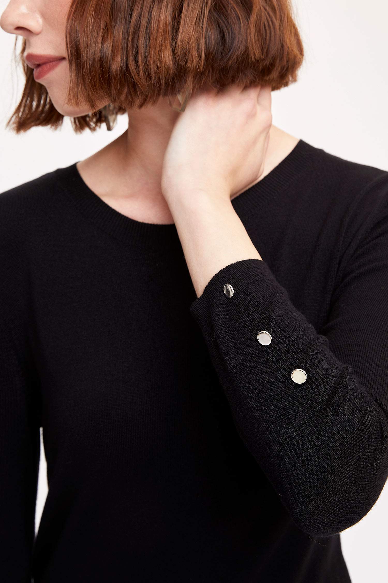 Defacto Kolları Düğmeli Slim Fit Triko Kazak. 3