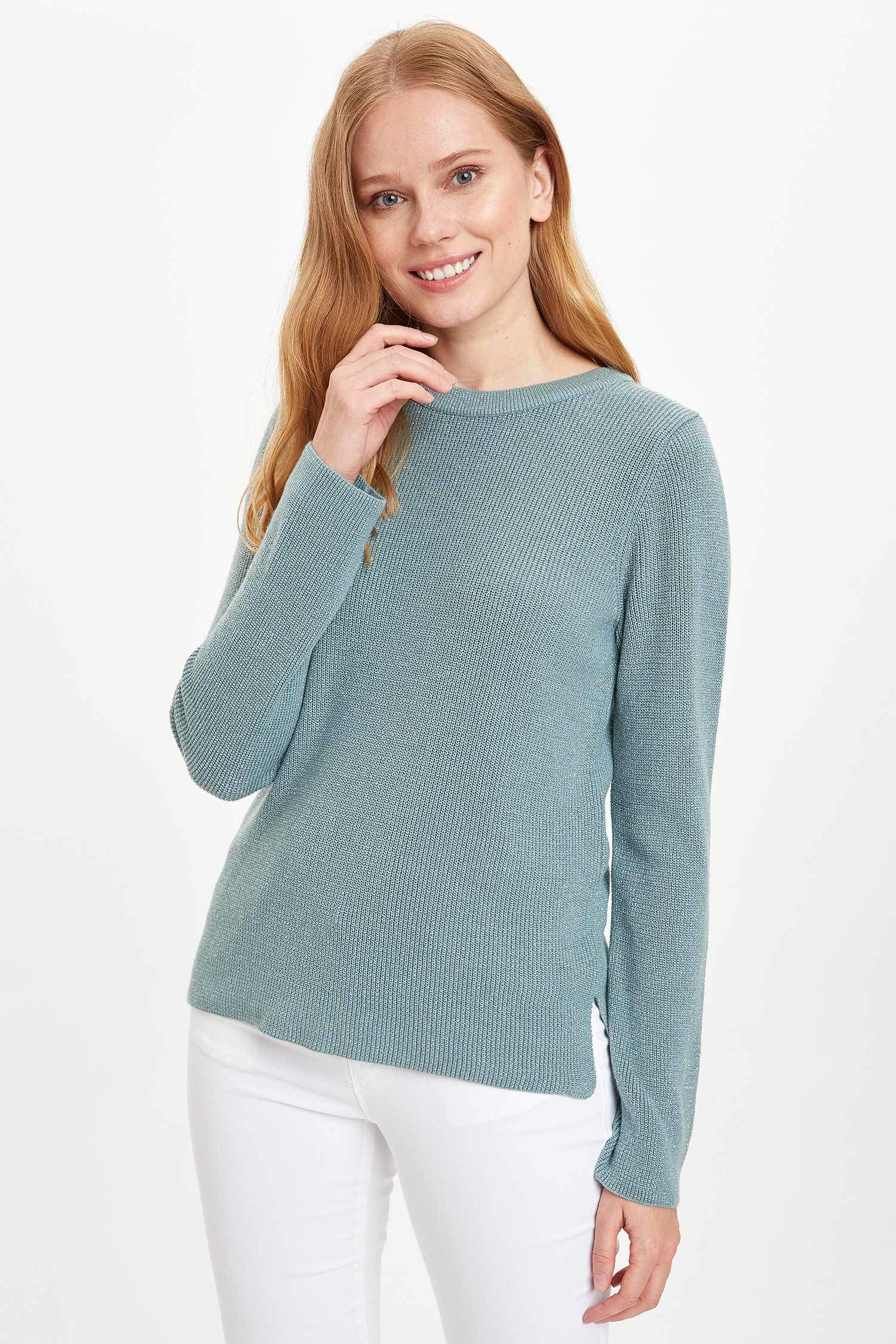 Green WOMAN Regular Fit Crew Neck Long Sleeve Tricot Pullover 1235649 ...