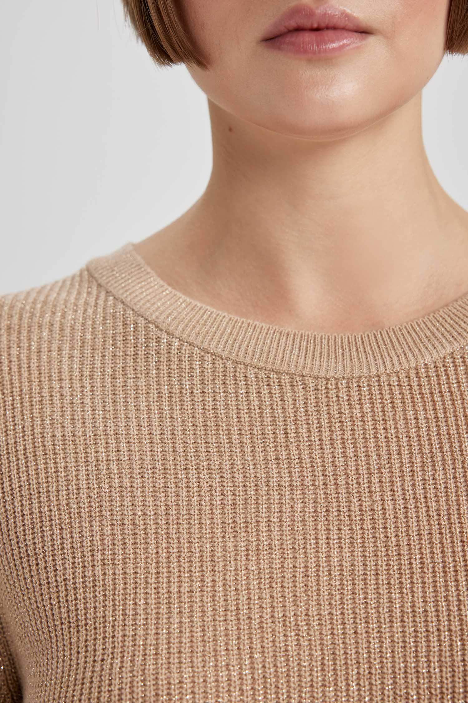 Пуловер стандартного кроя с круглым вырезом люрекс для женщин