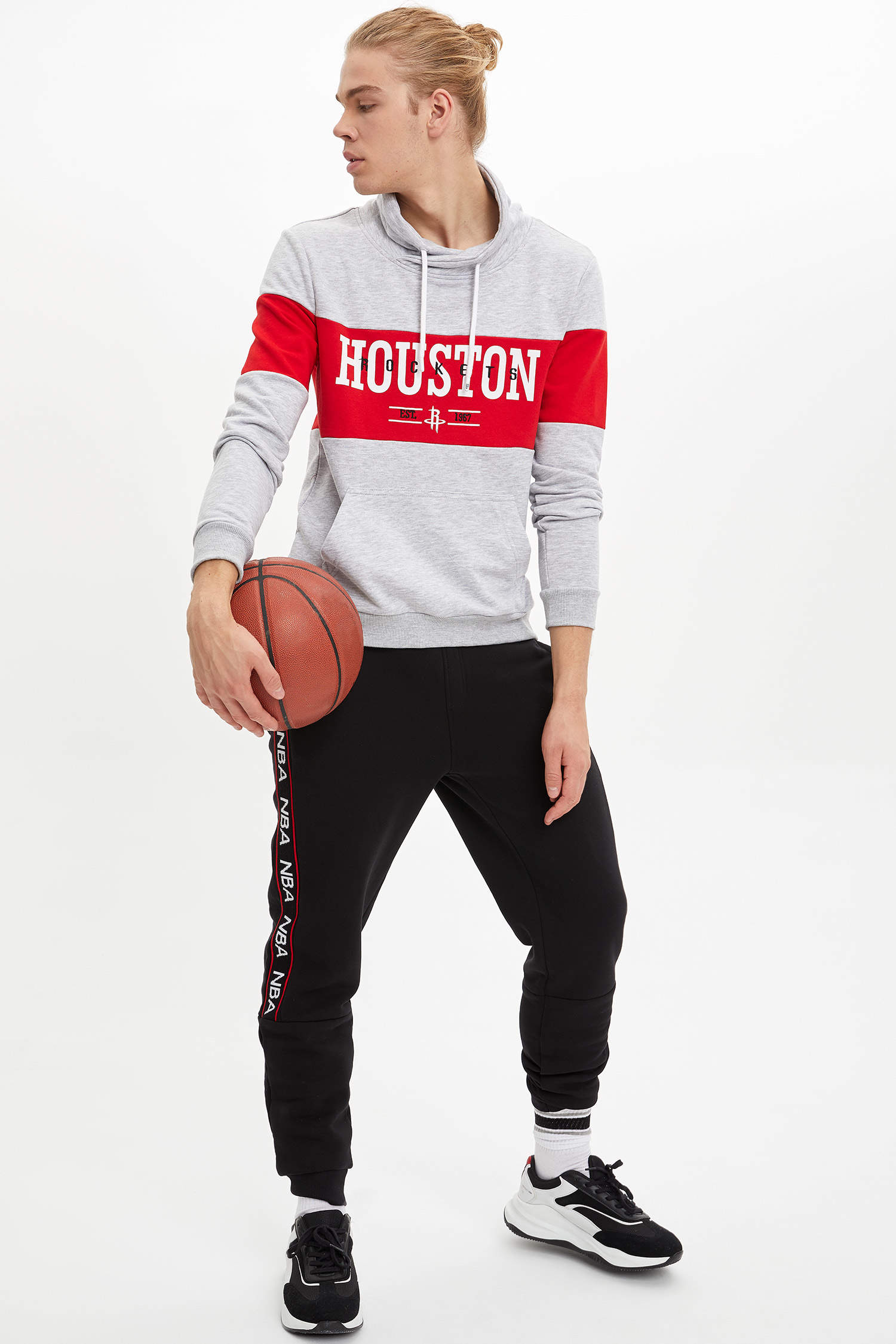 Defacto Fit NBA Houston Rockets Lisanslı Slim Fit Şal Yaka Sweatshirt. 2