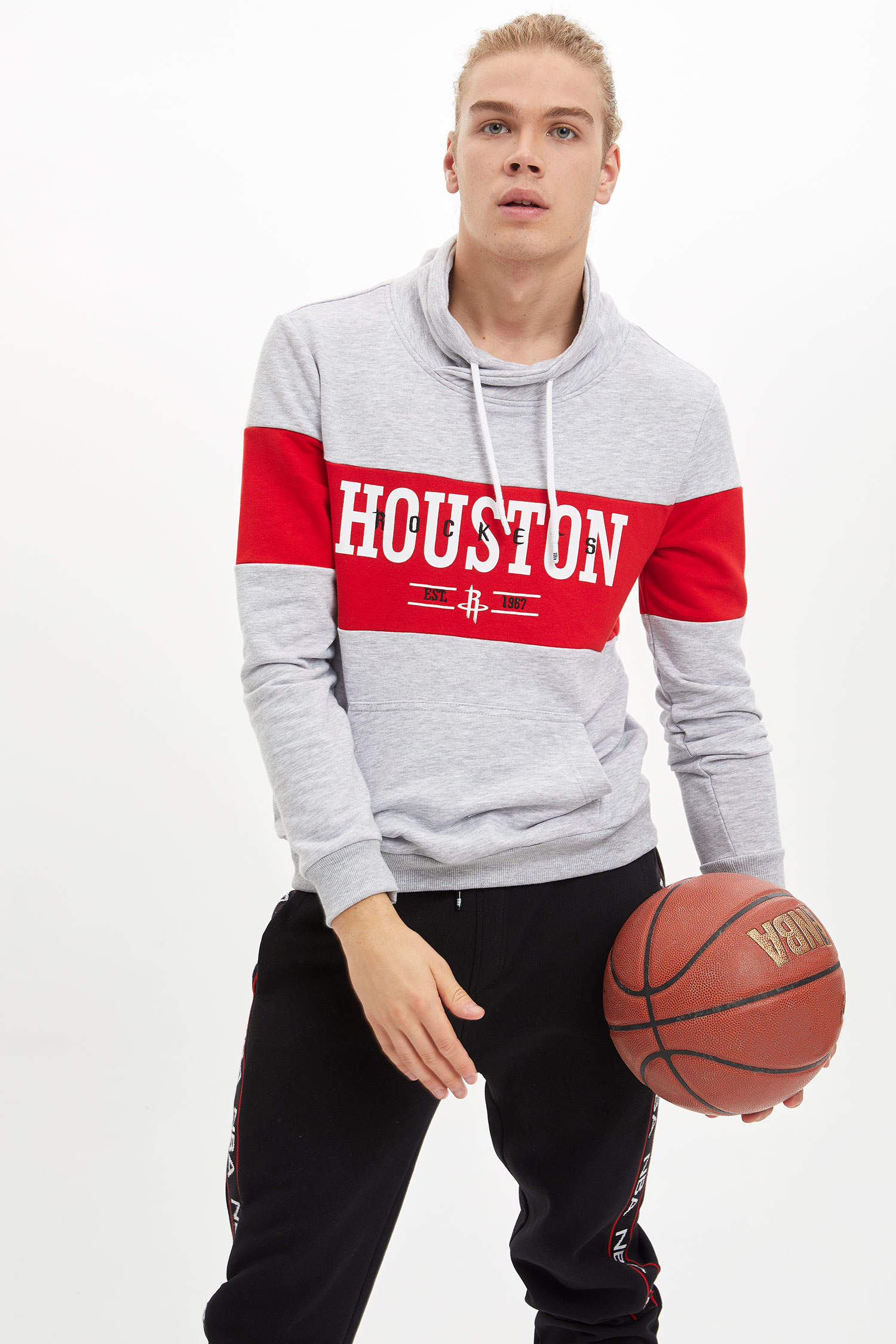 Defacto Fit NBA Houston Rockets Lisanslı Slim Fit Şal Yaka Sweatshirt. 4