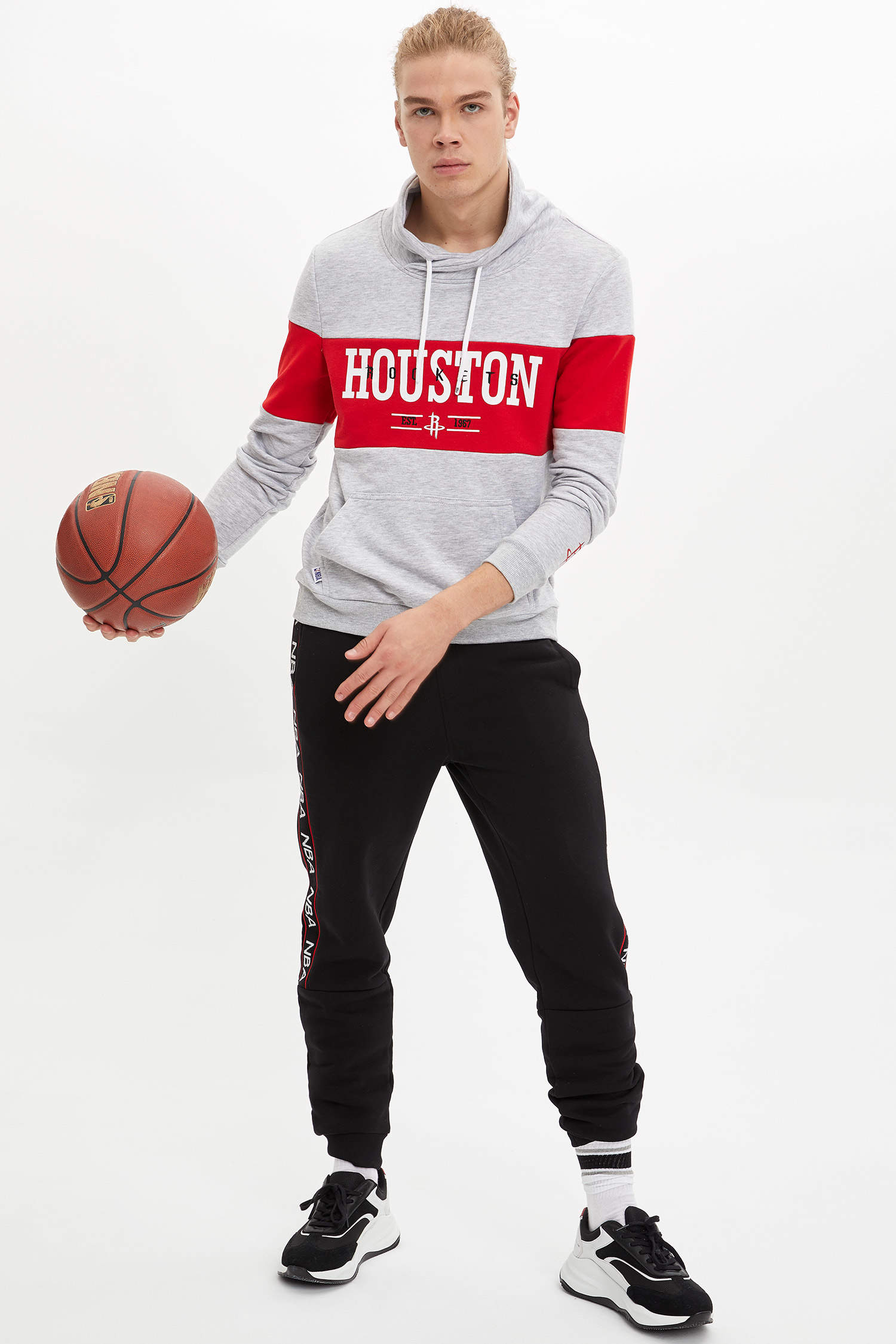 Defacto Fit NBA Houston Rockets Lisanslı Slim Fit Şal Yaka Sweatshirt. 6