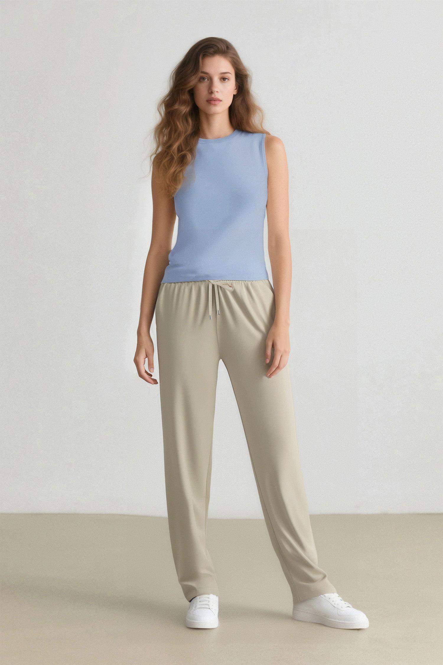 Harem Belmando Kumaş Pantolon Cepli Normal Bel Basic Düz Paça