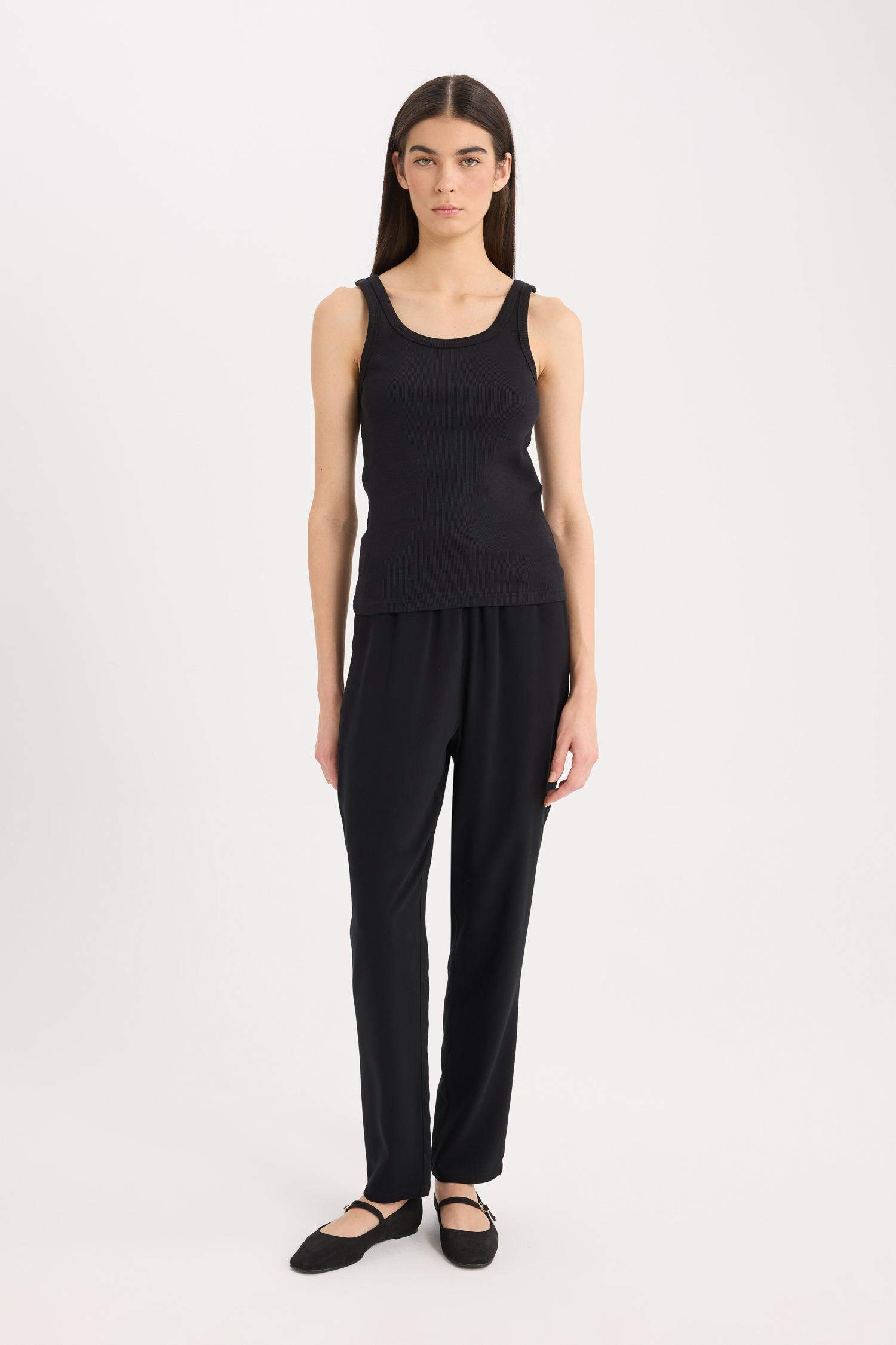 Harem Belmando Kumaş Pantolon Cepli Normal Bel Basic Düz Paça