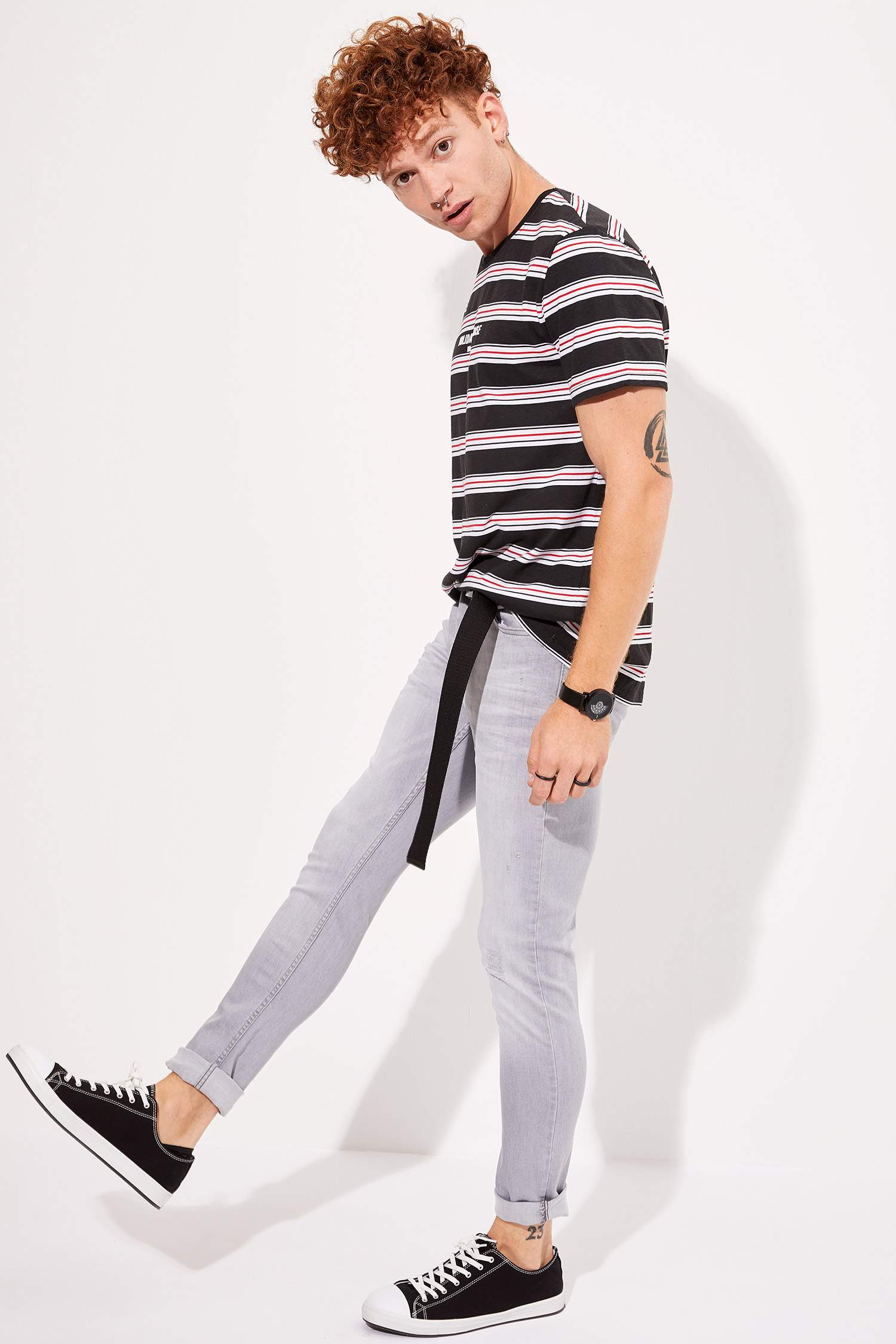 Defacto Çizgili Slim Fit T-shirt. 2