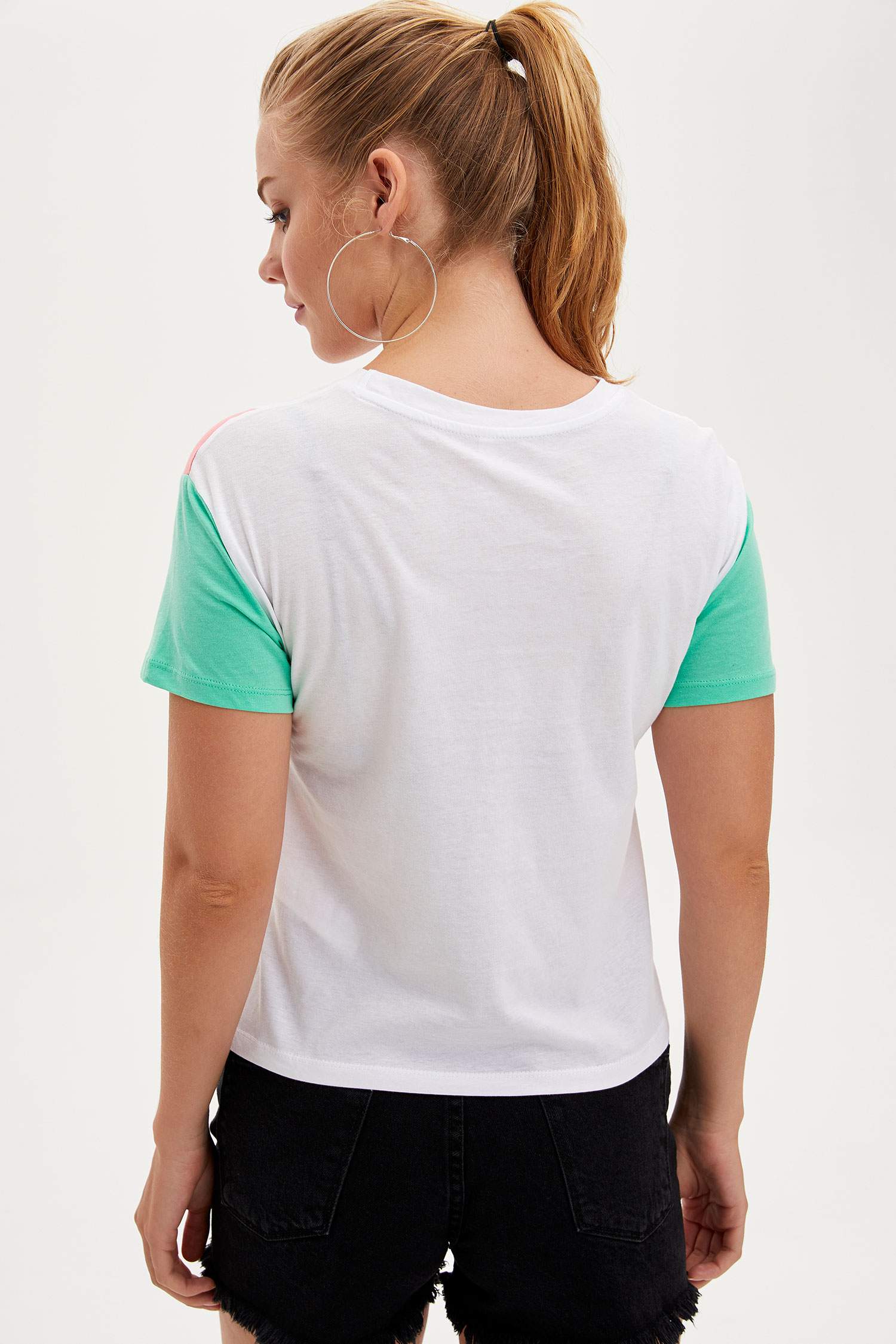 Defacto Renk Bloklu Kısa Kollu T-shirt. 5